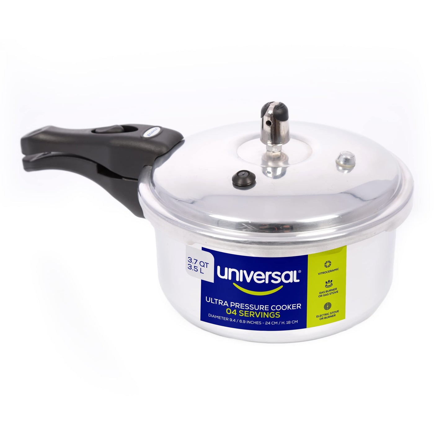 Universal (3.7 Quart / 3.5 Liter) Small Anti-Rust Ultra Pressure Cooker, Aluminum Pressure Cooker for 4 Servings, Even Heat Distribution, Diameter 9.4 inches, Height 7 inches
