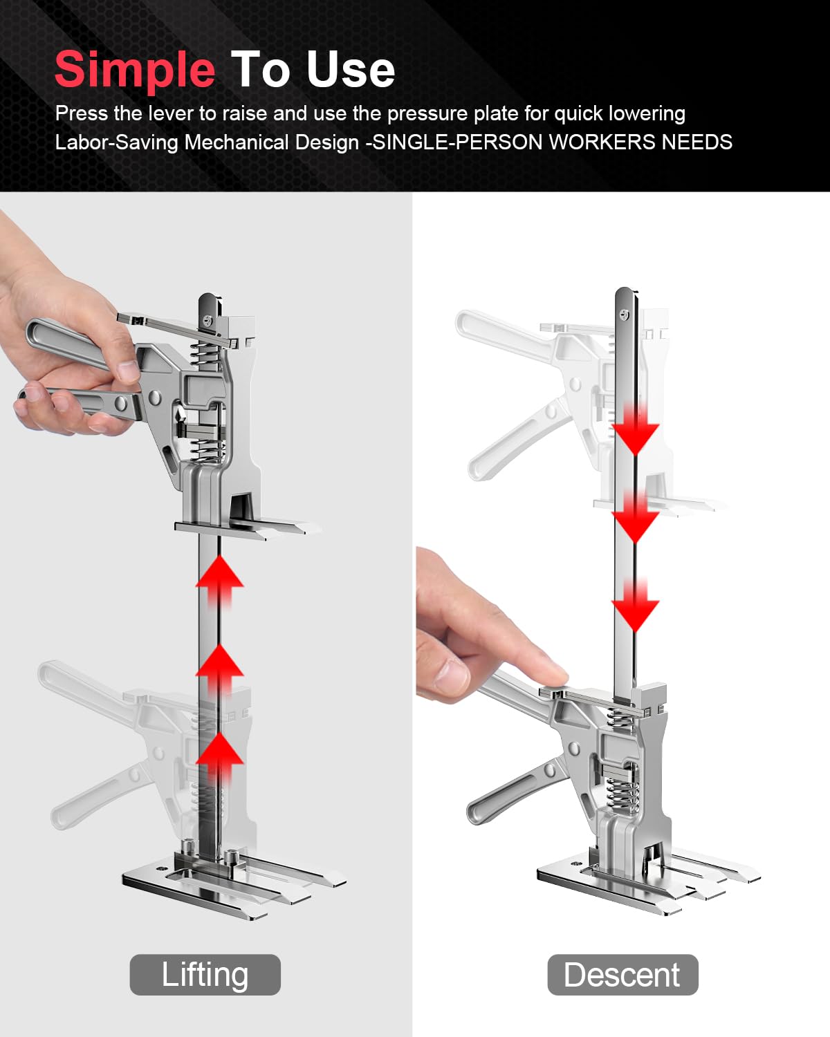 Kolvoii Labor Saving Arm Jack, 2 Pack Stainless Steel 15.6 Inch Furniture Jack Lifter, Multi-Function Height Adjustment Hand Jacks for Lifting and Leveling