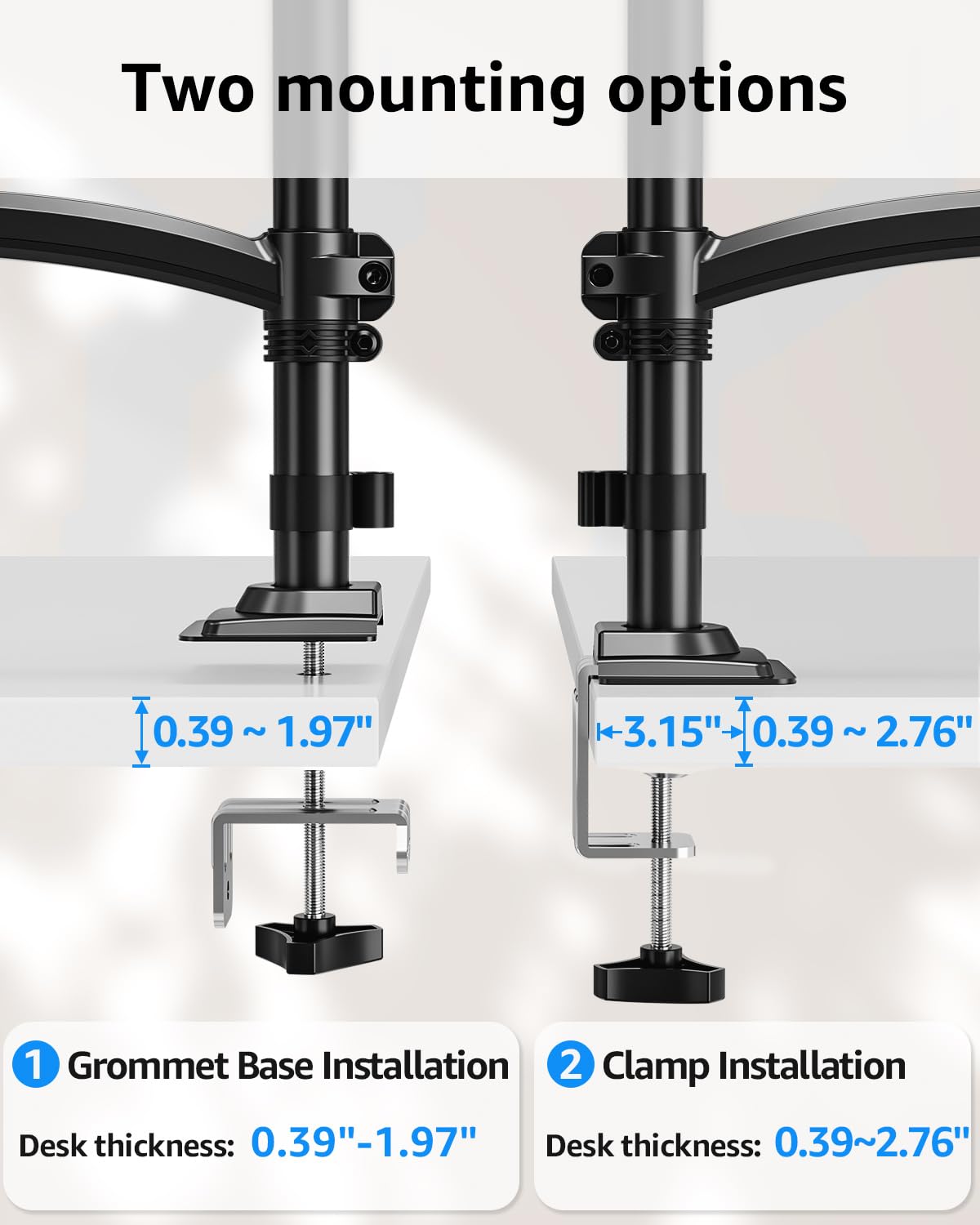 MOUNTUP Dual Monitor Stand Holds up to 22 lbs Each Arm, Dual Monitor Arm for 2 Monitors, Height Adjustable Computer Desk Mount for Max 32 inch Screens, VESA Mount with C-clamp & Grommet Base