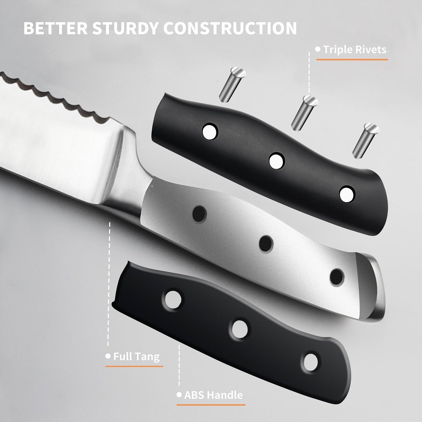 Alata 8-Piece Steak Knives Set, 4.7 Inch with Serrated Edge Razor-Sharp Dinner Knives, Full-Tang Construction，Stainless Steel Steak Knives Set of 8