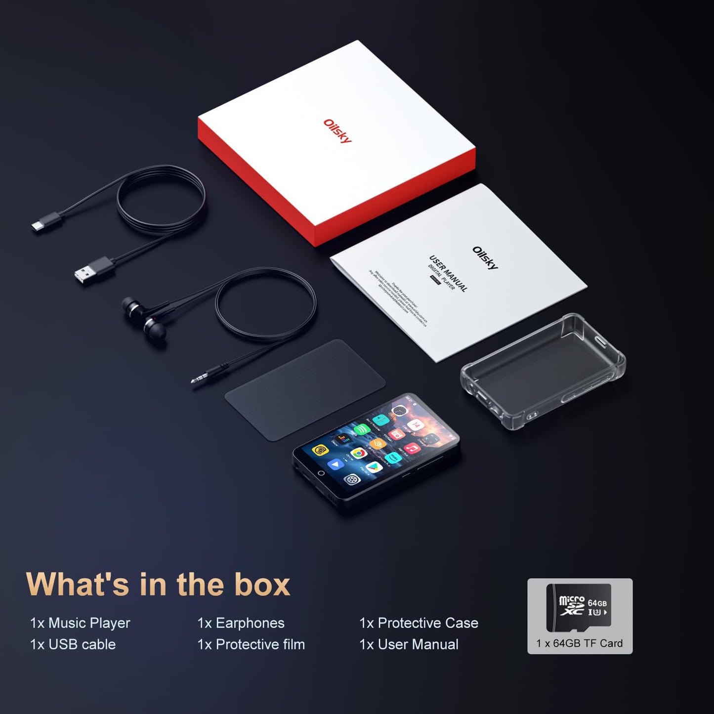 80GB MP3 Player with Bluetooth and WiFi, Mp3 & Mp4 Music Player with Spotify, Amazon Music, Deezer, Audible, Browser, 4.0" IPS Touch Screen Android Player with Speaker, FM Radio, Up to 512GB（Black）