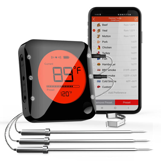 BFOUR Bluetooth Digital Meat Thermometer, Wireless Meat Thermometer with 3 Probes, 328FT Bluetooth Meat Thermometer for Grill Oven, Meat Thermometer for Smoker Kitchen Food Cooking Thermometer