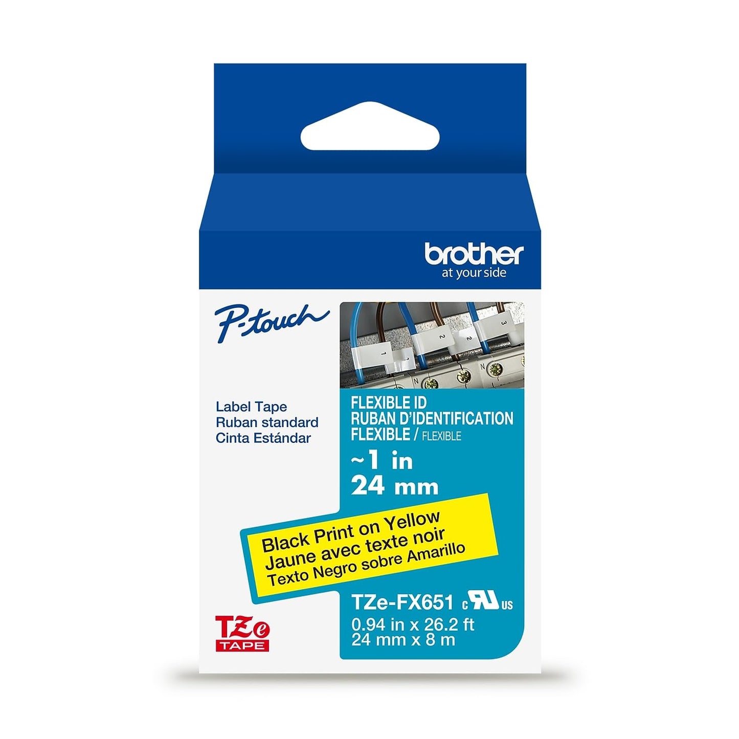 Brother Genuine TZe-FX251 Black on White Flexible ID Laminated Tape for P-Touch Label Makers, 24 mm Wide x 8 m Long
