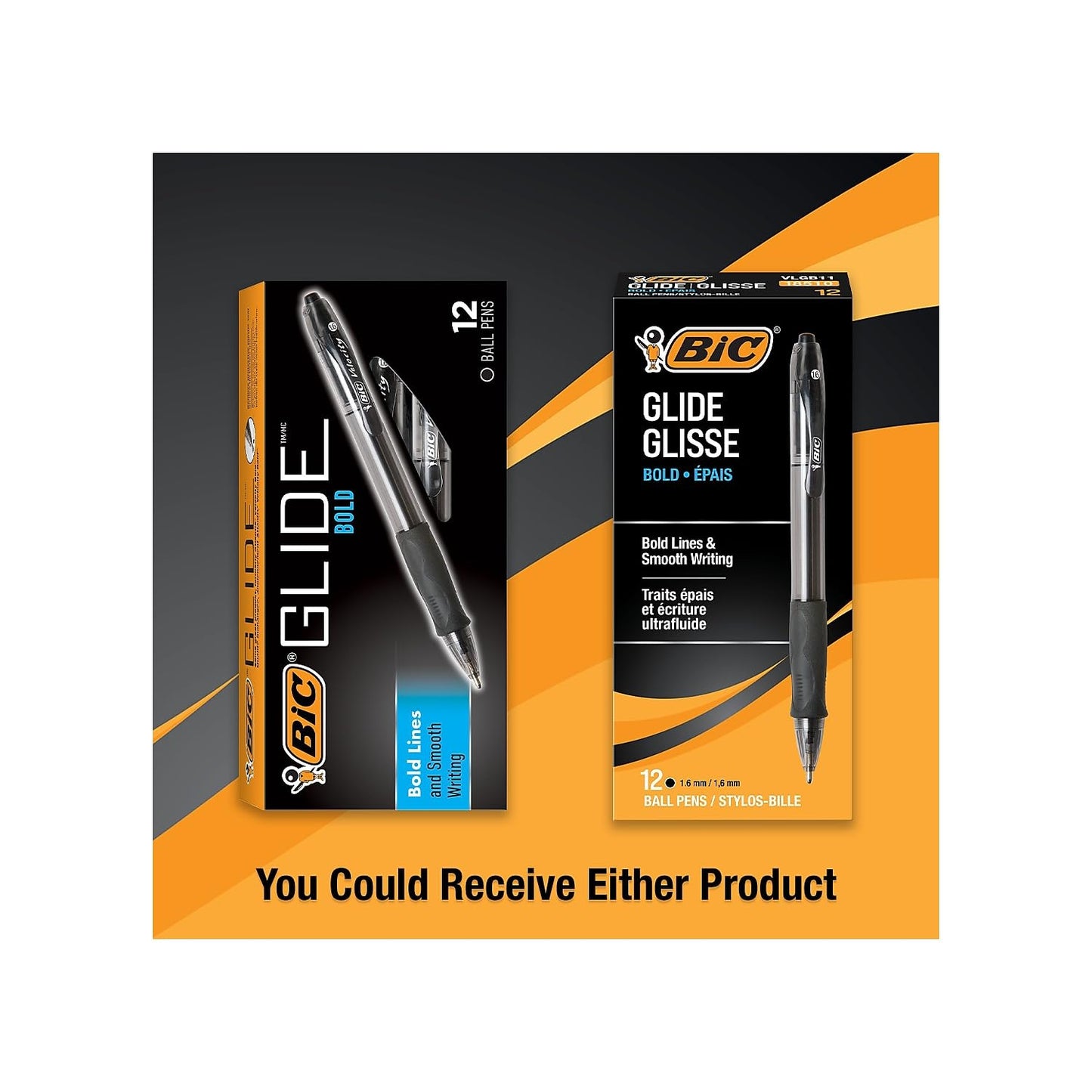 BIC Glide Bold Black Ballpoint Pens, Bold Point (1.6mm), 12-Count Pack, Retractable Ballpoint Pens With Comfortable Full Grip (VLGB11-BLK)