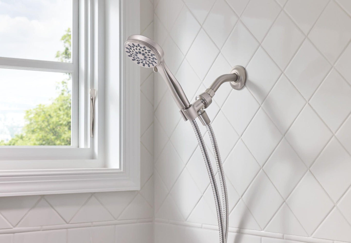 Moen 20091SRN 5-Setting Hand Held Brushed Nickel Spot Resist Shower Head, 2.5 GPM