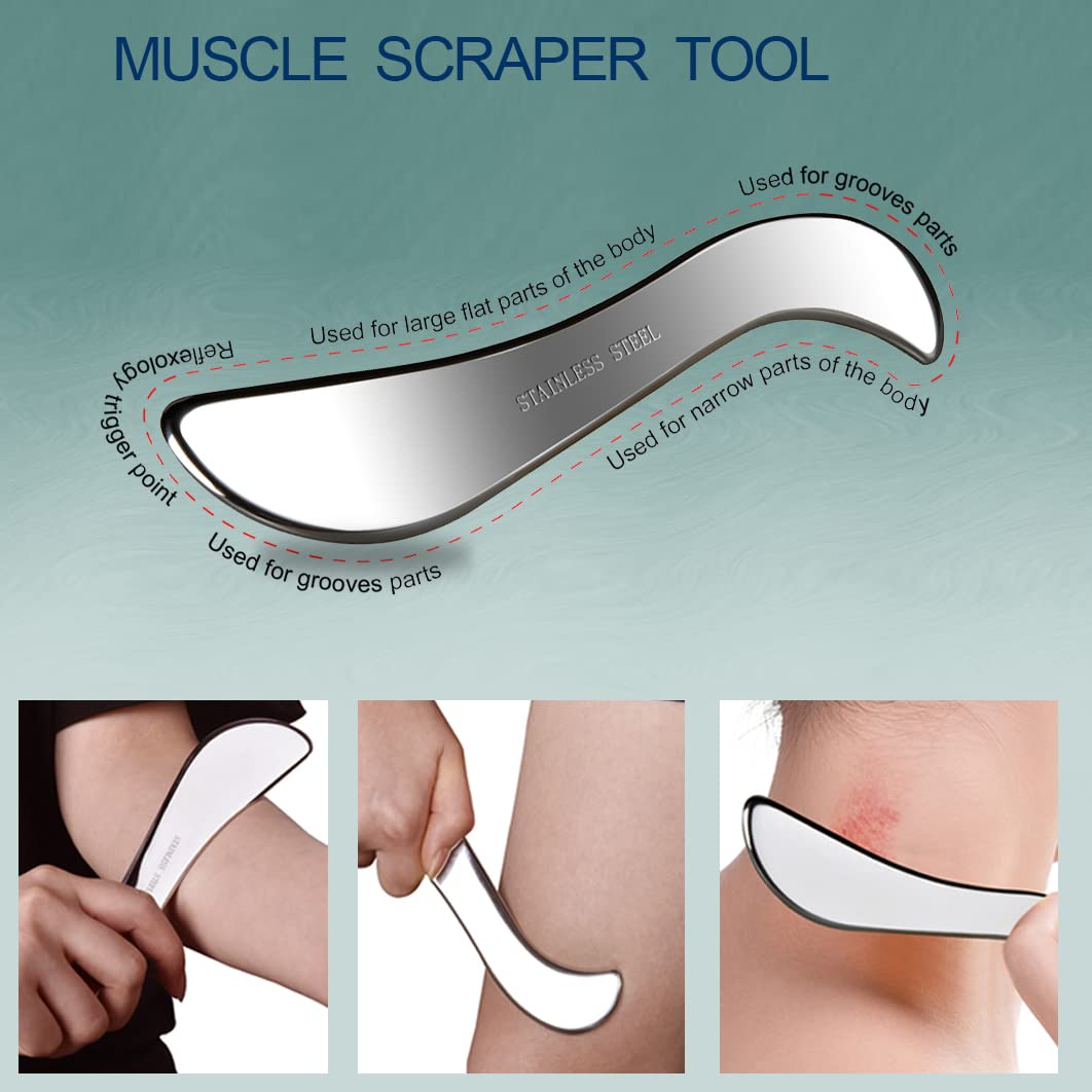 BYYDDIY 3 in 1 Stainless Steel Muscle Scraper Tools Set,Gua Sha Massage Scraper Scraping Tool & Multi-Function Body Scraping Kit