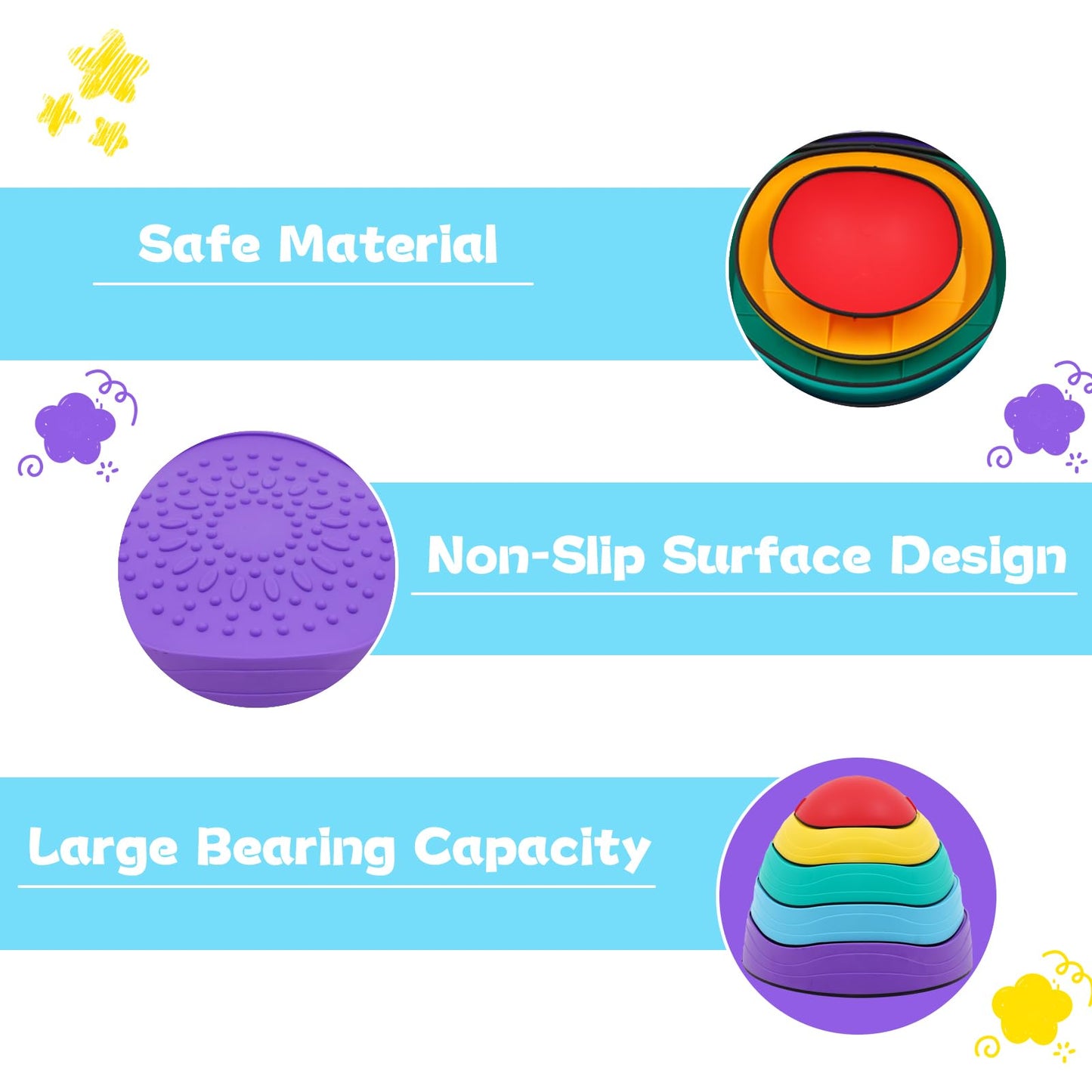 Joonly Kids Stepping Stones 5pcs Balance River Stones for Promoting Children's Coordination Skills Sensory Play Equipment Toys Toddler Ages 3-8 Years