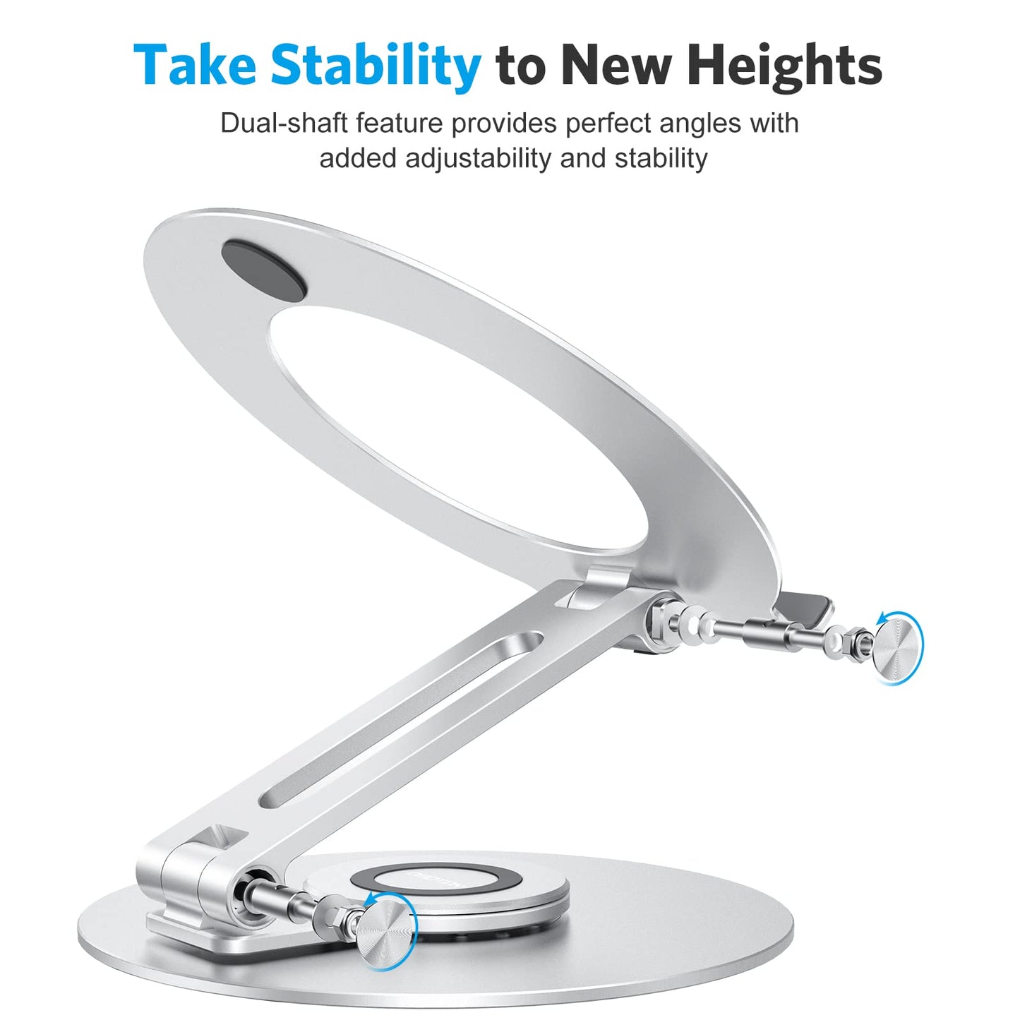Adjustable Laptop Stand with 360 Rotating Base, OMOTON LA04 Ergonomic Laptop Riser for Collaborative Work, Dual Rotary Shaft Fully Foldable for Easy Storage, Fits MacBook/All Laptops up to 16 inches
