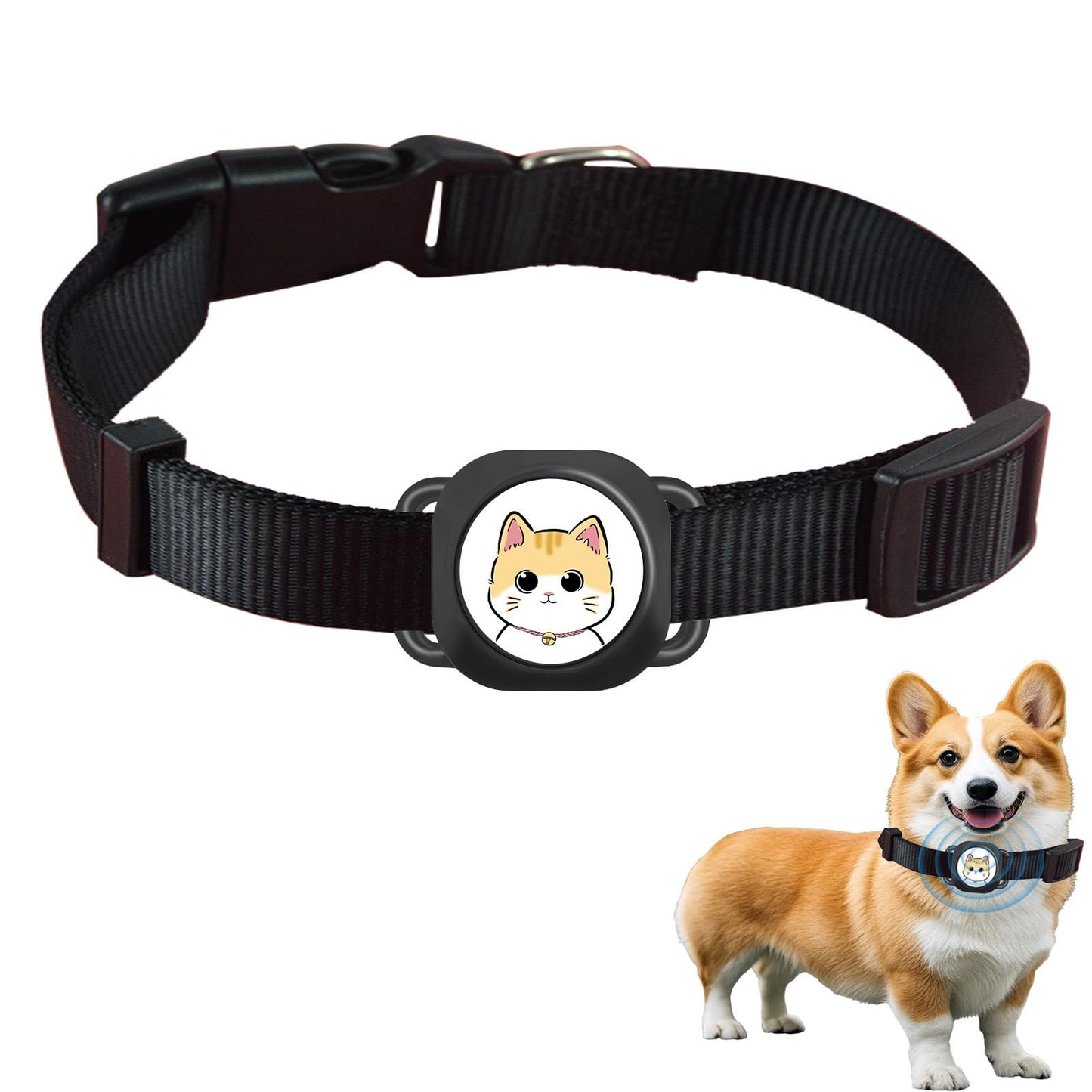Smart Pet Tracker with Collar Holder – Lightweight 10g Pet Location Tracker for Dogs and Cats, Long Battery Life, No Monthly Fee, Bluetooth & Find My Compatibility, Waterproof, Safe & Durable (Black)