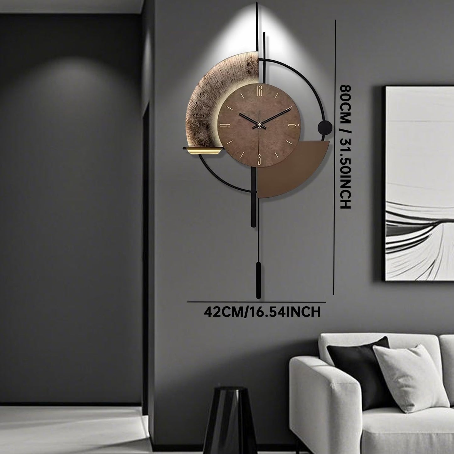 Wall Clock,Decorative Wall Clocks with Pendulum,Silent Quality Quartz Clock Battery Operated,Large Clock for Living Room,Kitchen,Home,Bathroom,Bedroom Wall Decor,16.5 * 31.5inch