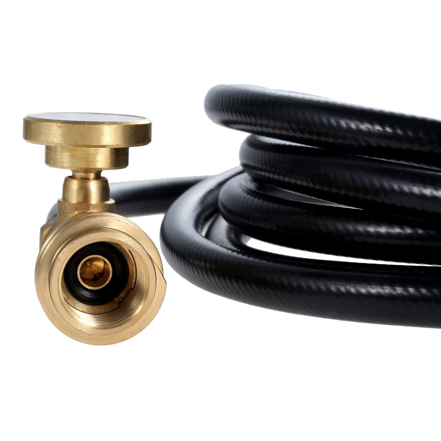 12 Feet Propane Extension Hose with Gauge, Tank Adapter Converts POL LP Tank to Male QCC1 / Type1 Fittings for RV, Stove, Gas Grill, Heater, Fire Pit, More Propane Appliances