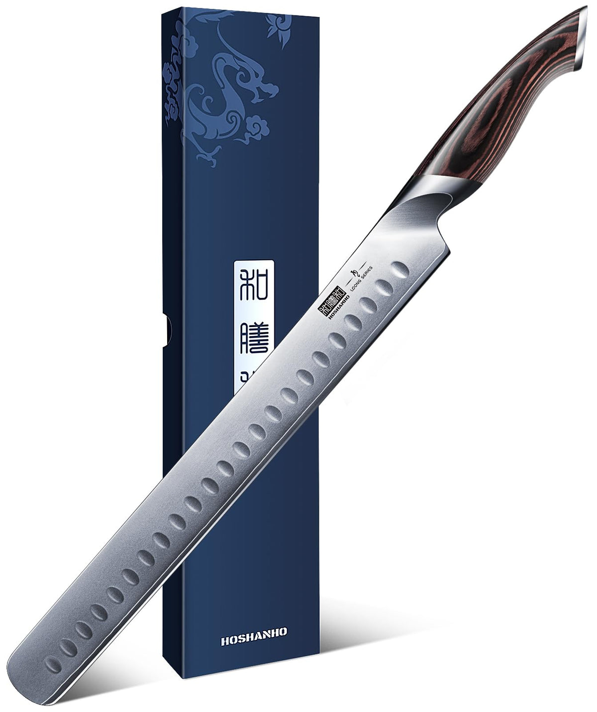 HOSHANHO Carving Knife 12 Inch, Japanese High Carbon Steel Slicing Knife with Ergonomic Pakkawood Handle, Razor Sharp Brisket Knife for Meat Cutting, BBQ, Turkey