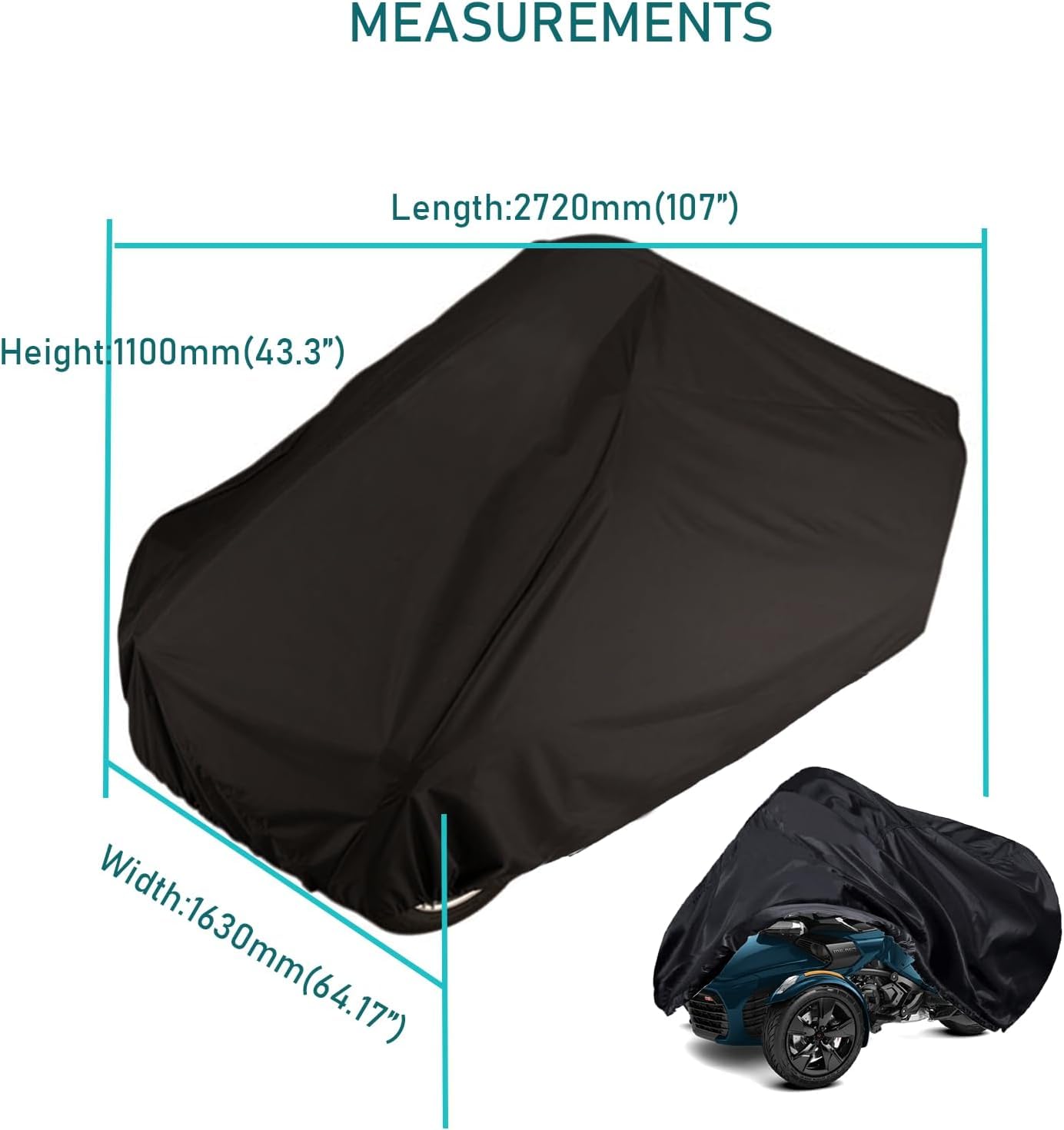 QYMOTO Spyder F3 Full Cover Ryker Cover Waterproof Compatible with Can Am Spyder F3-S/F3-T Ryker 600 900 Sport Rally 420D Heavy Duty Waterproof All Weather Protection Canvas(NOT for Limited Version)