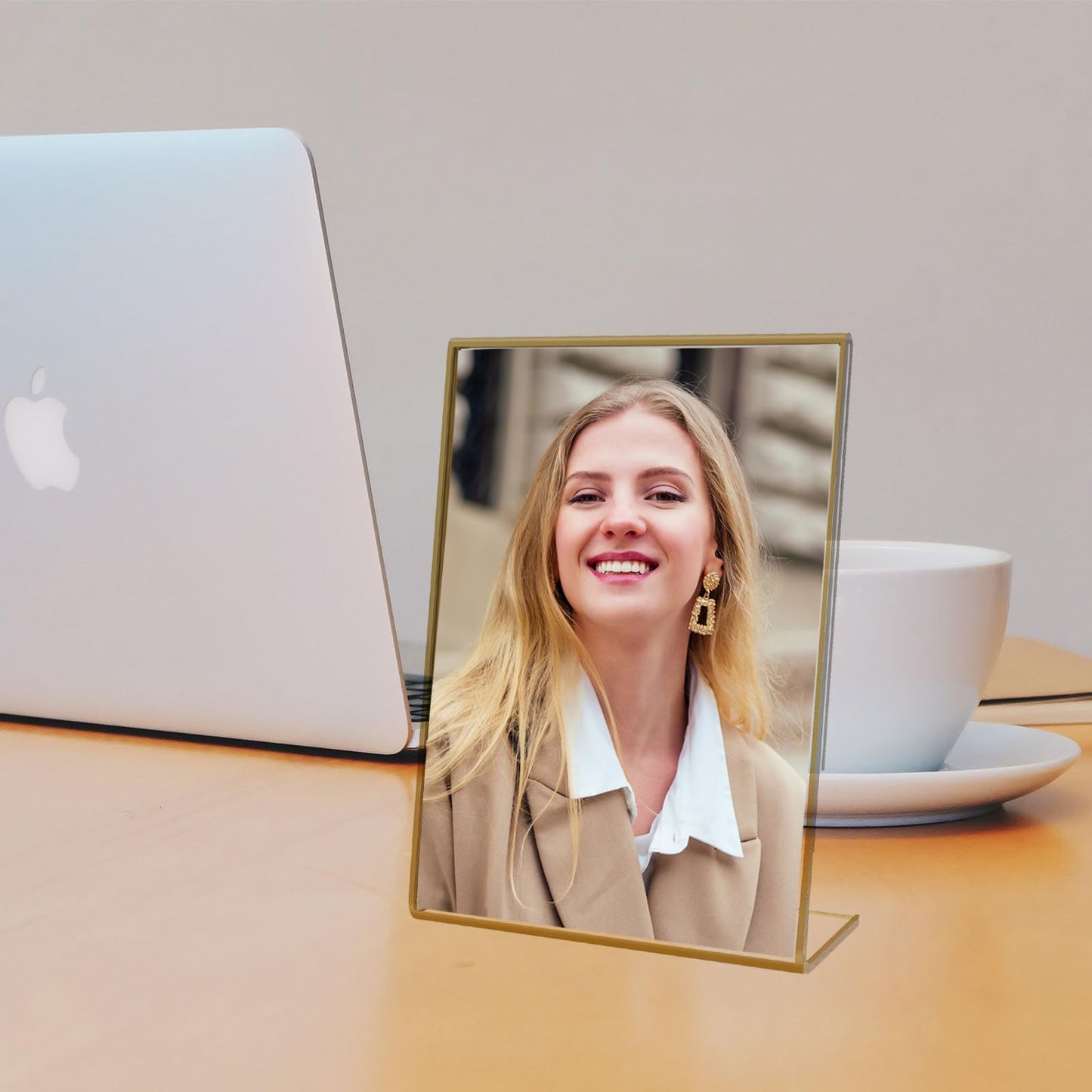 6 Pack Acrylic Gold Frame, 8.5 x 11 Acrylic Sign Holder, Clear Gold Picture Frames, Slanted Back Table Sign Holder Stand for Wedding Table, Restaurant Signs, Photos and Art Display