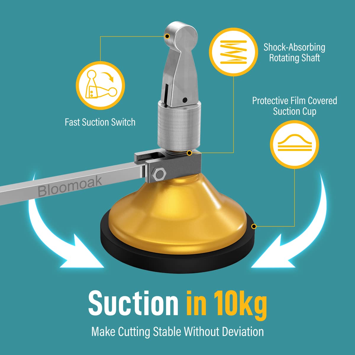 B BLOOMOAK Heavy Duty Circular Glass Cutter with Round Knob Handle and Suction Cup Adjustable Diamond Glass Cutter Tool Set (Diameter 24")