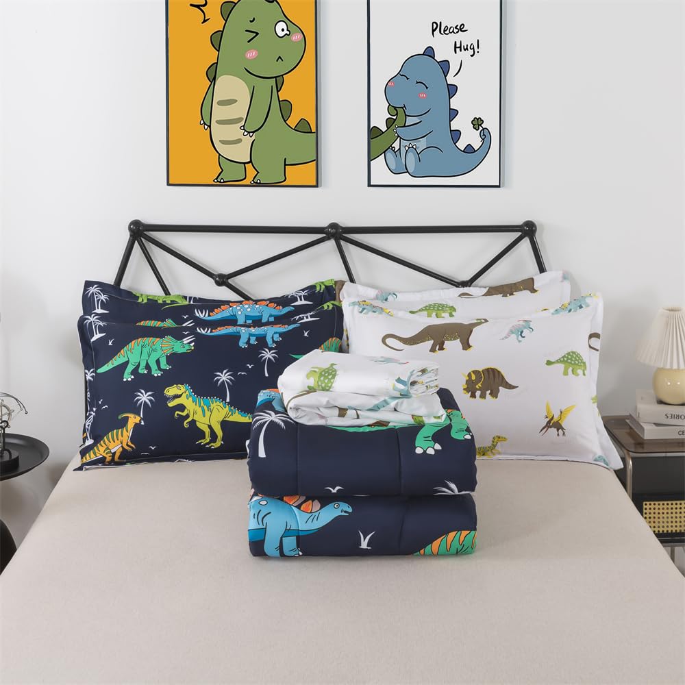 lishjekee 5 Pieces Dinosaur Comforter Twin for Kids Jungle Dinosaurs Bedding Set Bed in A Bag for Boys T-Rex Dino Comforter and Sheets Set for Teens Animal Bed Sets Home Decor