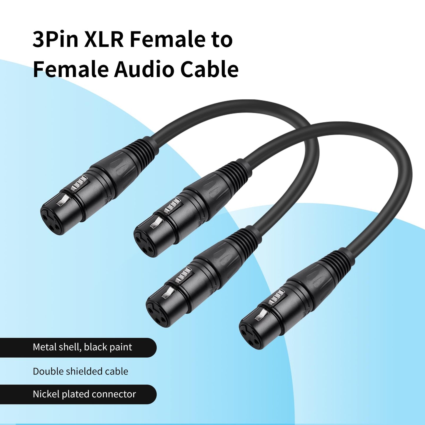 SZLliyxs 2 Pack 3 Pin XLR Female to Female Microphone Cables,6.6 FT,Professional Balanced Audio Cable with Oxygen-Free Copper, Gold-Plated Connectors - for Studio, Stage, PA Systems