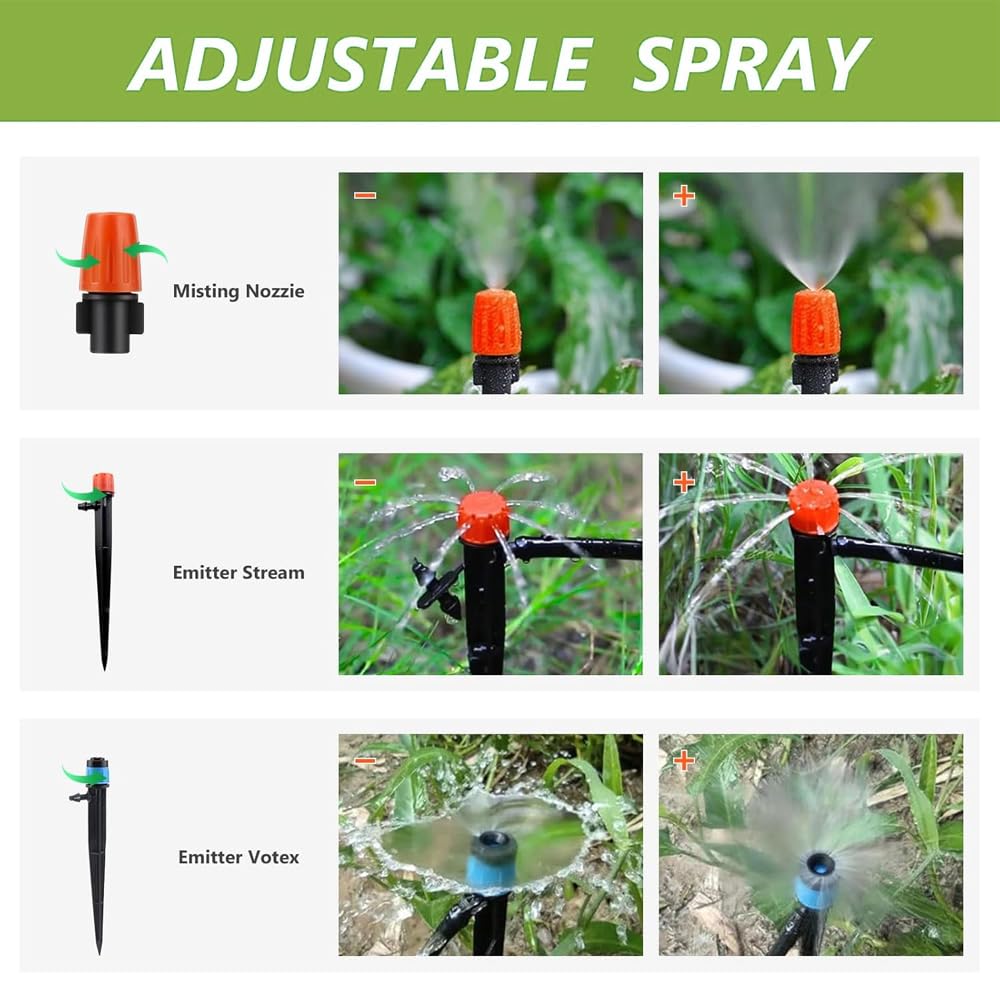 240FT Drip Irrigation System Kit,Automatic Drip Irrigation Kit with 1/2 inch Hose 1/4 inch Distribution Tubing and Accessories, Garden Watering Misting System for Greenhouse, Yard, Lawn, Plant