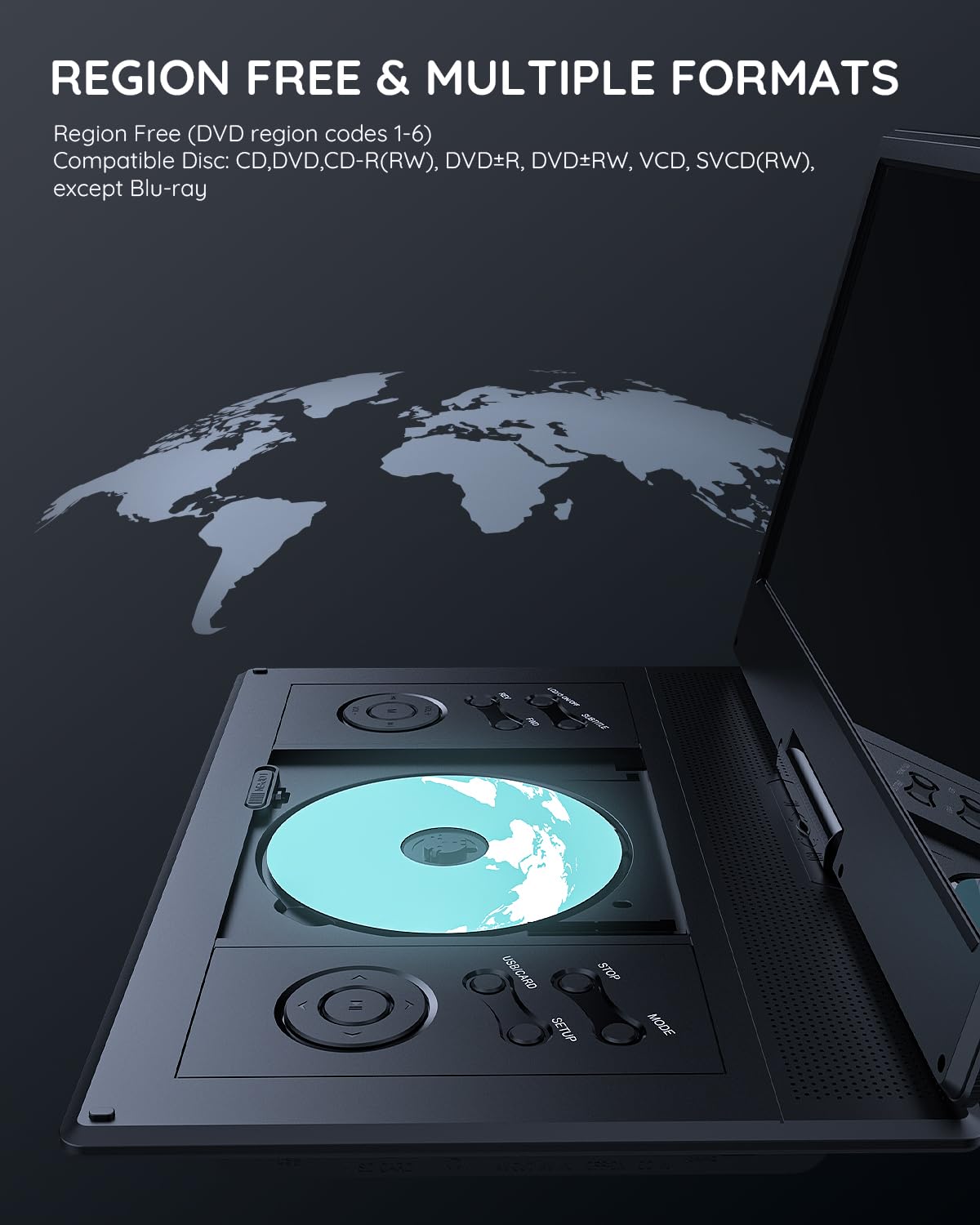 BOIFUN 15.7" Portable DVD Player with 14.1" Large HD Swivel Screen for Car and Kids, Built-in 6 Hrs Rechargeable Battery, Dual Stereo Speaker/Sync TV/Region Free/USB/SD, Classic Black