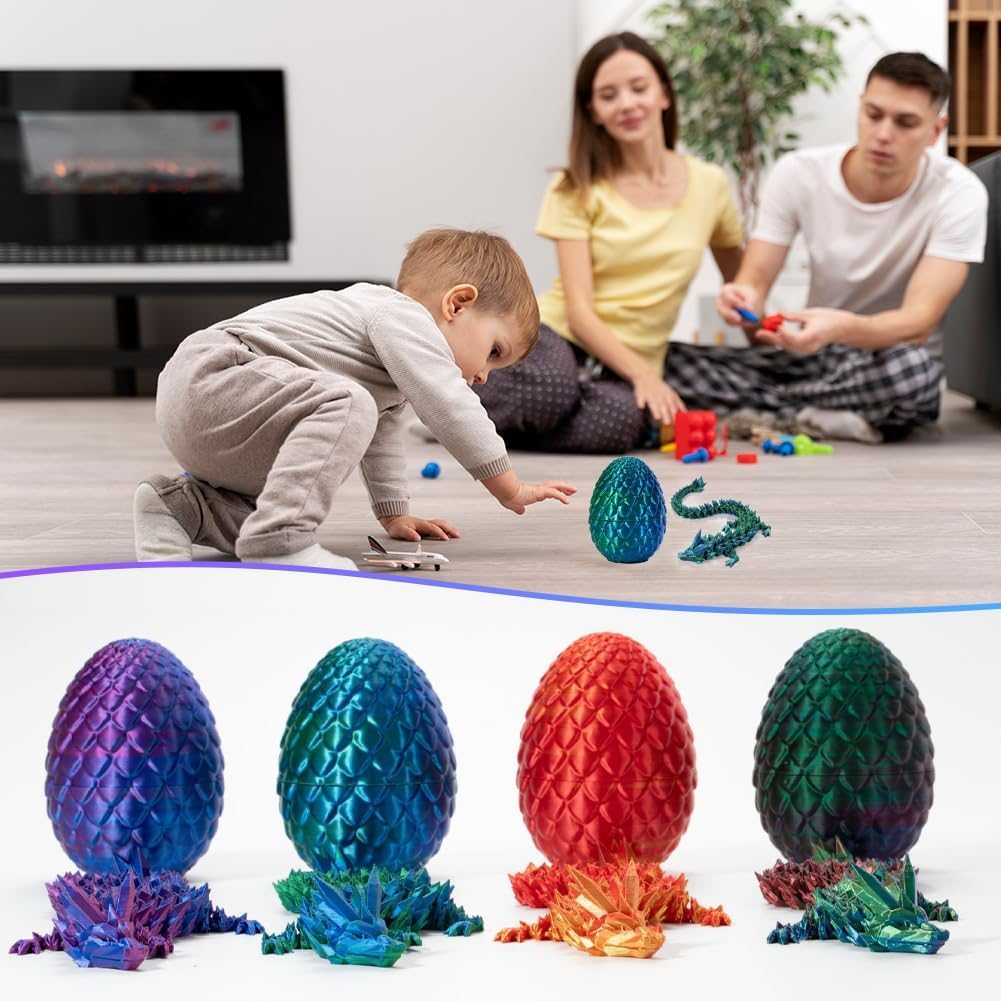3D Printed Dragon Egg Toy, Full Dragon 3D Crystal Easter Egg with Detachable Eggshell Fidget Toys for Kids, Fidget Gift for Adults Stress Relief Autism ADHD, Easter Basket Stuffers (12PCS)
