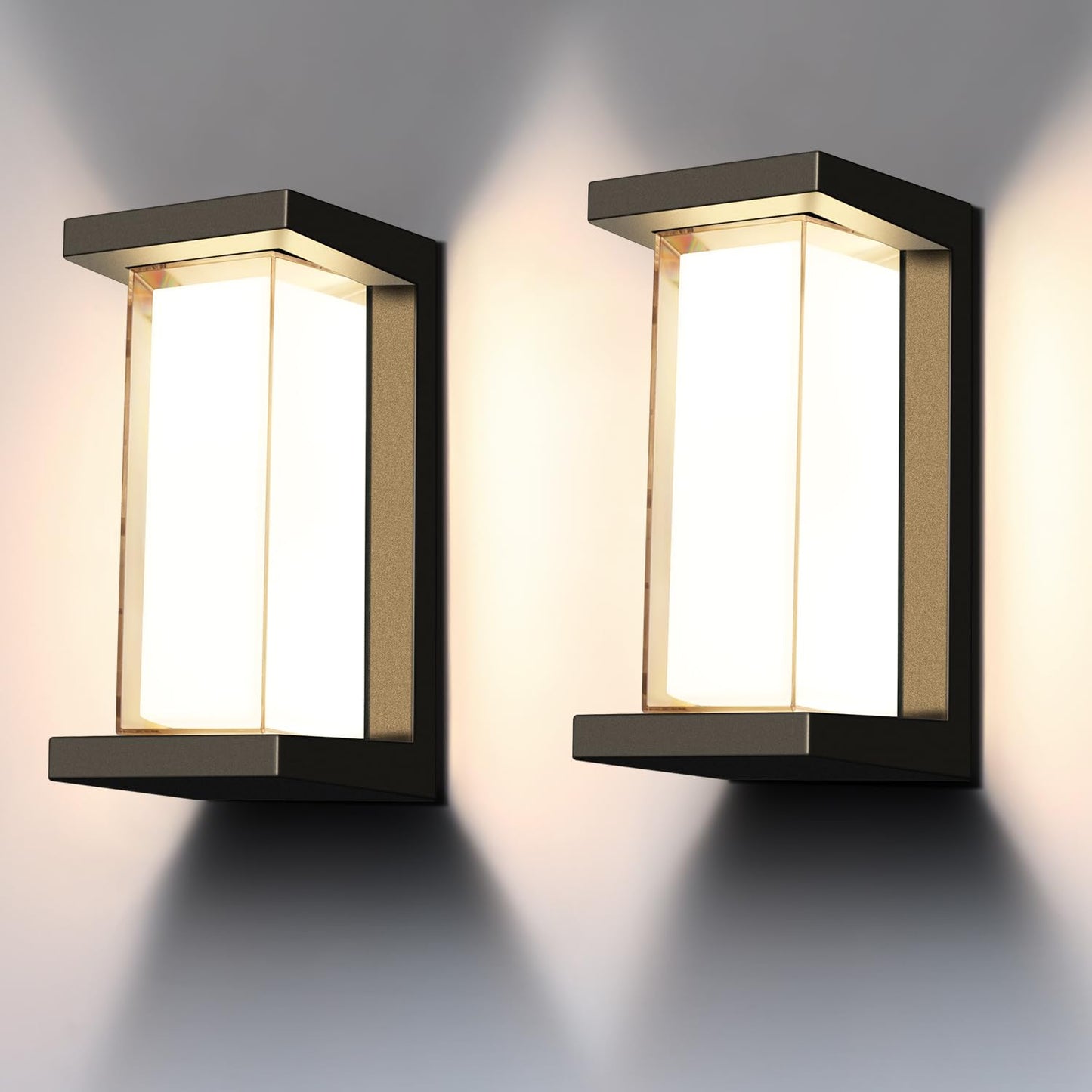 Juyace 18W Outdoor Porch Light 3000K 1800Lm Matte Black LED Outdoor Wall Light Aluminum Exterior Light Fixtures Wall Mount IP65 Waterproof (2 Pack)