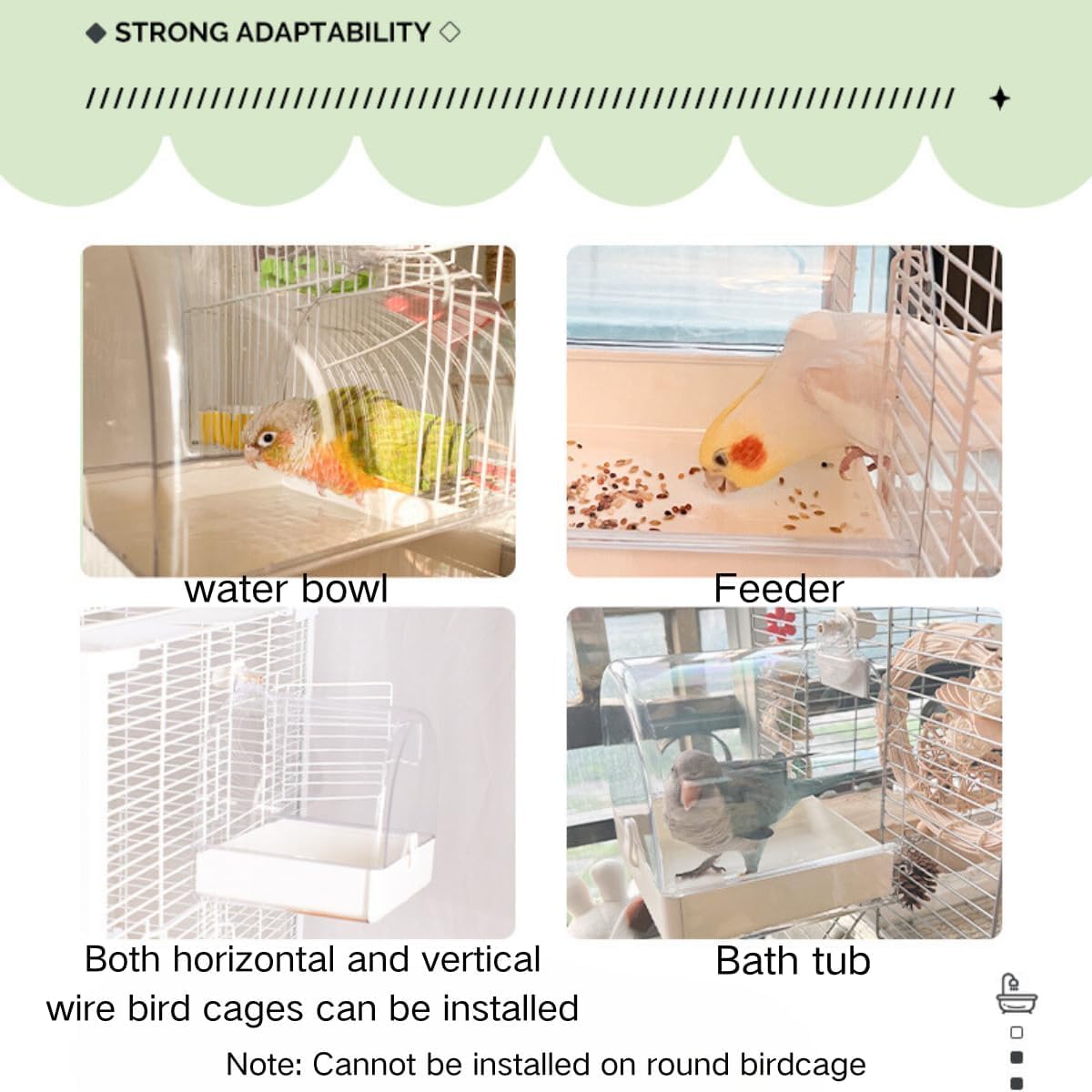 Bird Bath Cage, No-Leakage Bird Bathtub with Hanging Hooks Cage Accessory Suitable for Small to Medium Birds, Like Lovebirds, Finches, Parakeets, Canary