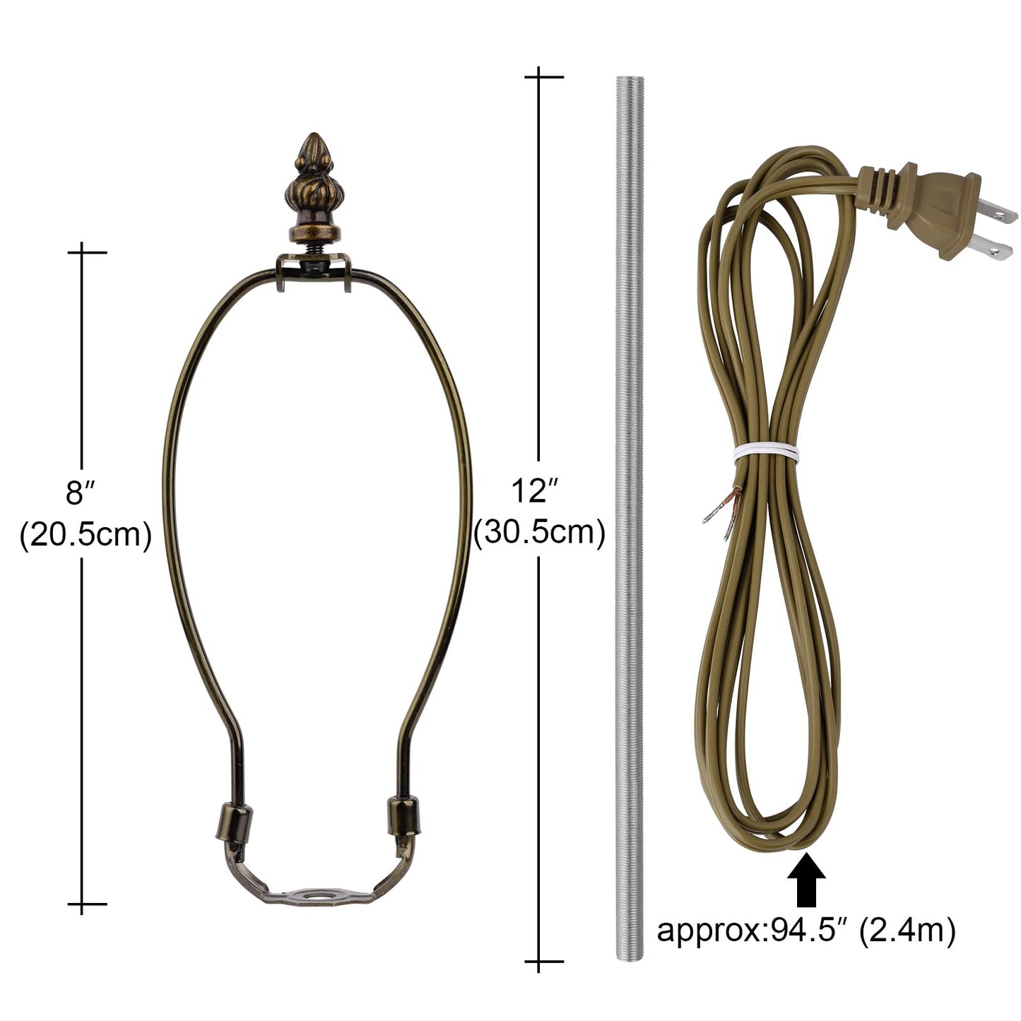 WEAVERBIRD Lamp Light Kit, Antique Brass Finish Table Lamp Wiring Kit with 8 Inch Harp, 3-Way Socket 2 Pieces 12" Lamp Pipe, Make-A-Lamp Kit Complete Lamp Kit for DIY Lamp Design or Repair