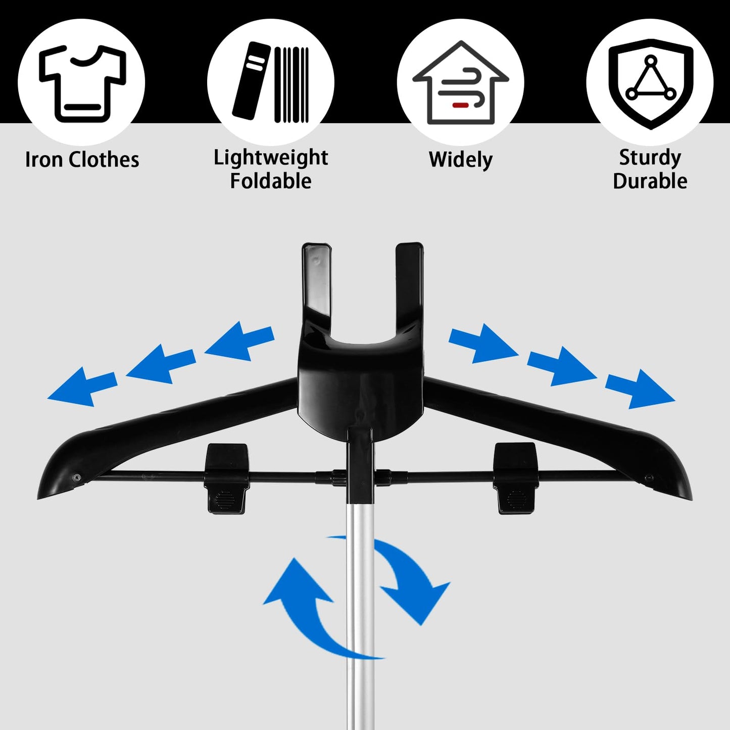 Handheld Garment Steamer Rack, Garment Hanger for Steaming Clothes Stand, Telescopic Garment Steamer Rack, Height Adjustable, Foldable Standing Garment Hanger for Steaming Clothes (black)