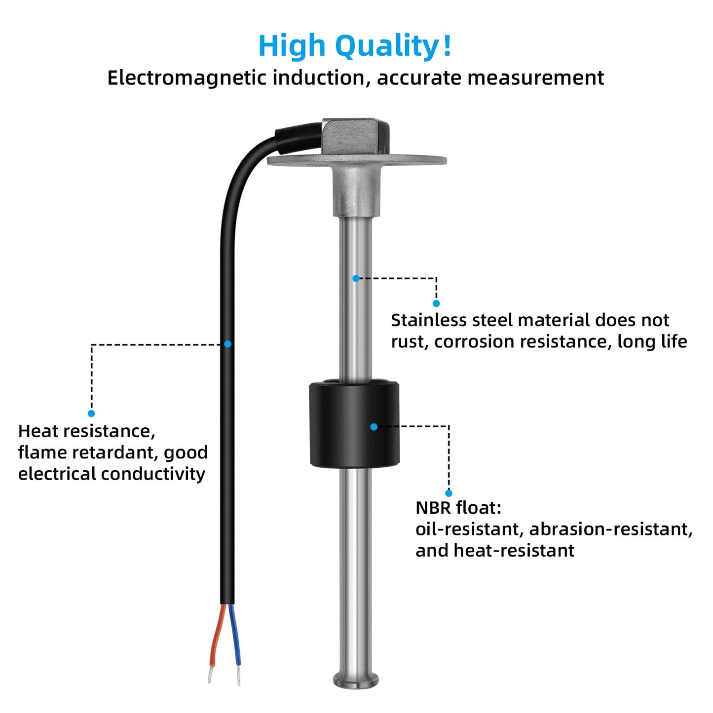 Calreer Fuel Sender Unit for Boat, Car, Truck, RV - Tank Sending Unit Water Level Sensor Stainless Steel (6" (10mm Sensor Set))