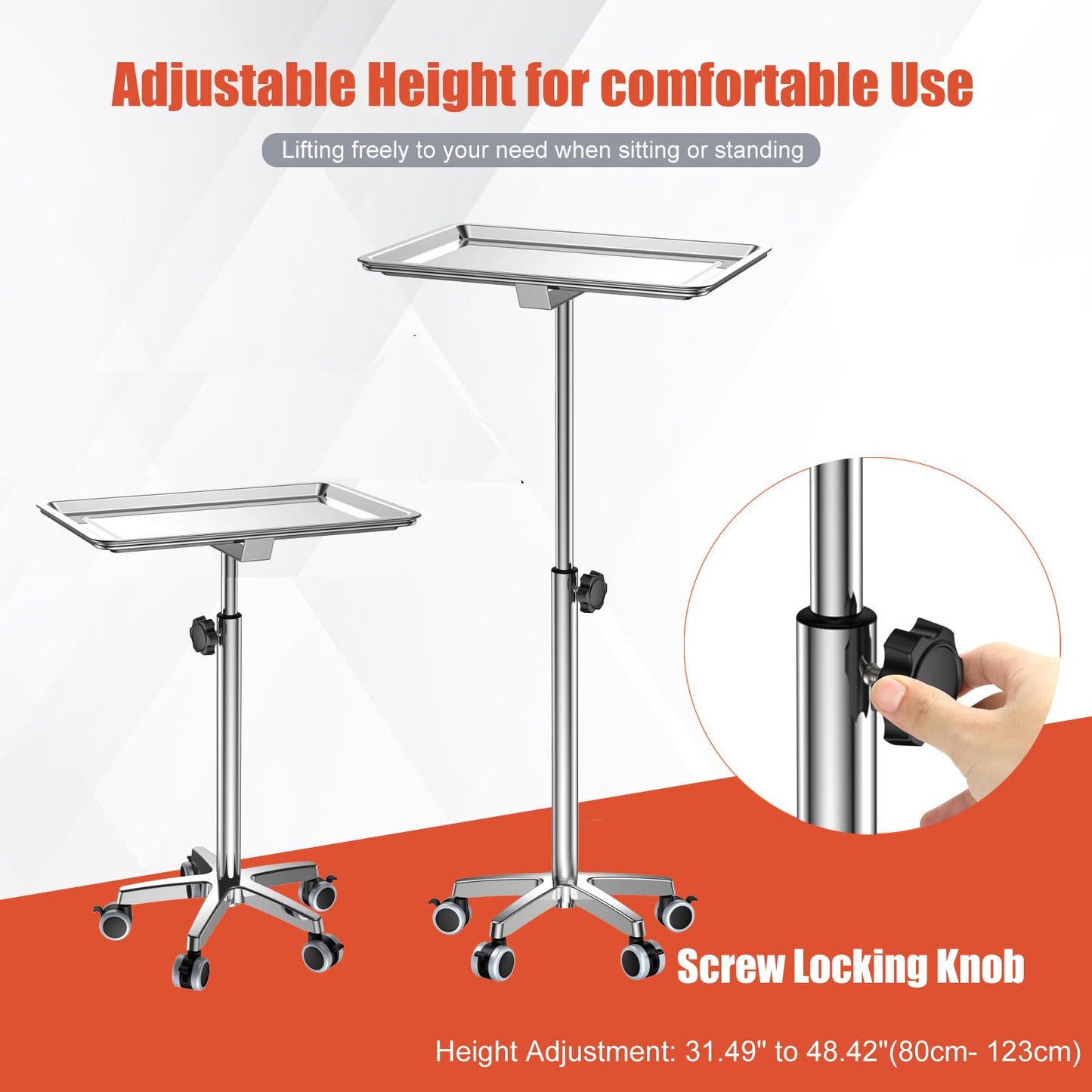 ChoJiah Extra Large Rolling Salon Tray on Wheels Hairstylist Tray Tattoo Tray, Ideal Use for for Hair Salon Dental Hairstylist Cart