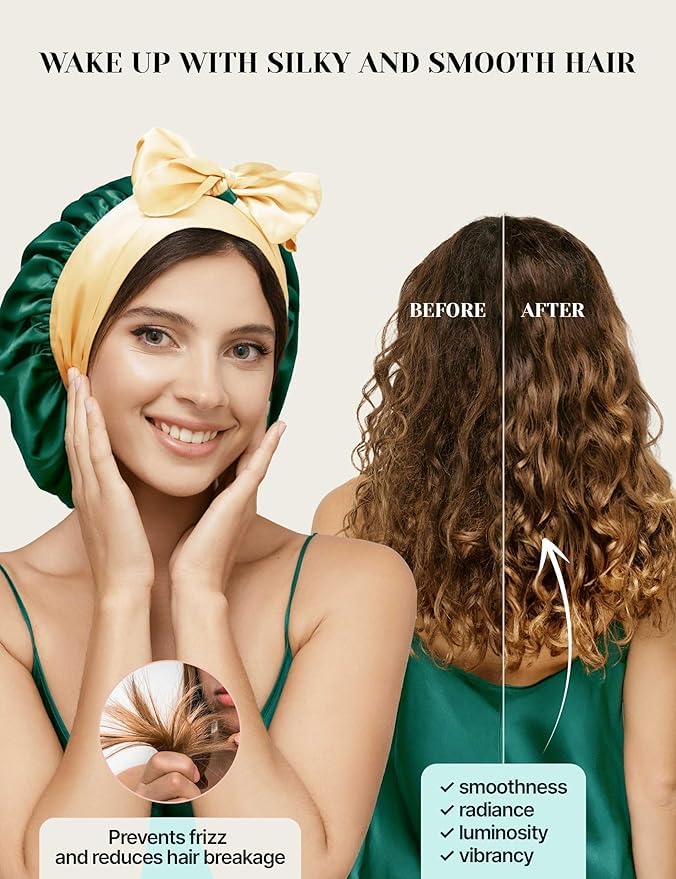 Mulberry Silk Bonnet for Sleeping Women with Curly Hair - Short Long Hair Bonnet for Sleeping - Alternative to Double Layer Satin Bonnet with Tie Band