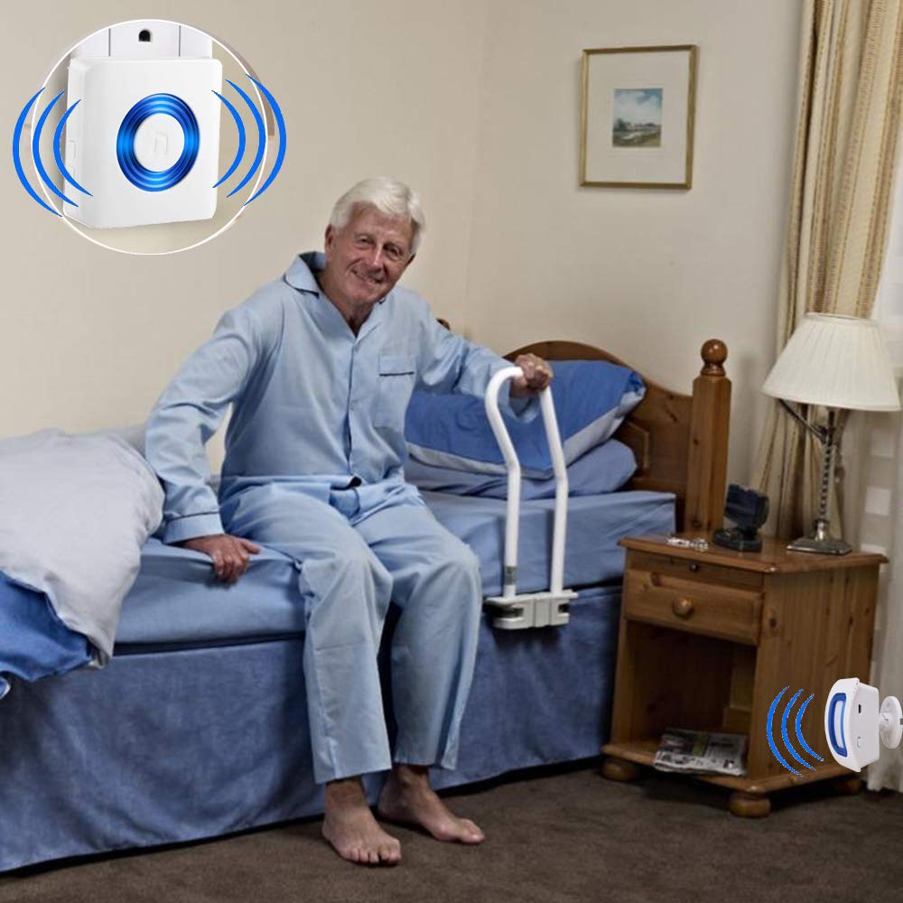 Caregiver Pager Motion Sensor Alert Room Bed Alarm and Fall Prevention for Home Elderly Kids with 1 Receiver and 1 Motion Detector
