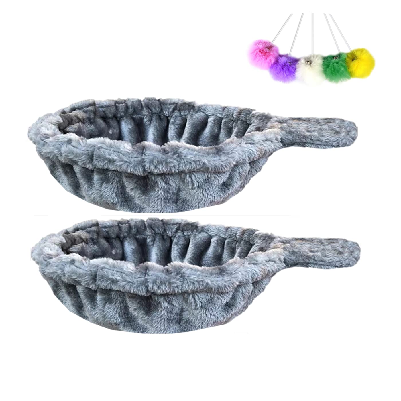 SHENGOCASE 2-Pack 37cm Large Grey Cat Tree Tower Replacement Basket Lounger Hammock Bed, 5pcs Hanging Pom-pom Toys with Elastic Strings, Cat Tree Accessories Hammock Attachment