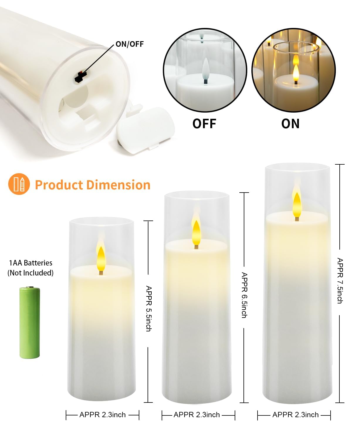 kakoya Flickering Battery-Powered Flameless Candles with Remote Control and 2/4/6/8H Timer Plexiglass Led Pillar Candles Pack of 9(D2.3"xH 6"7"8") with Realistic Moving Wick Candles for