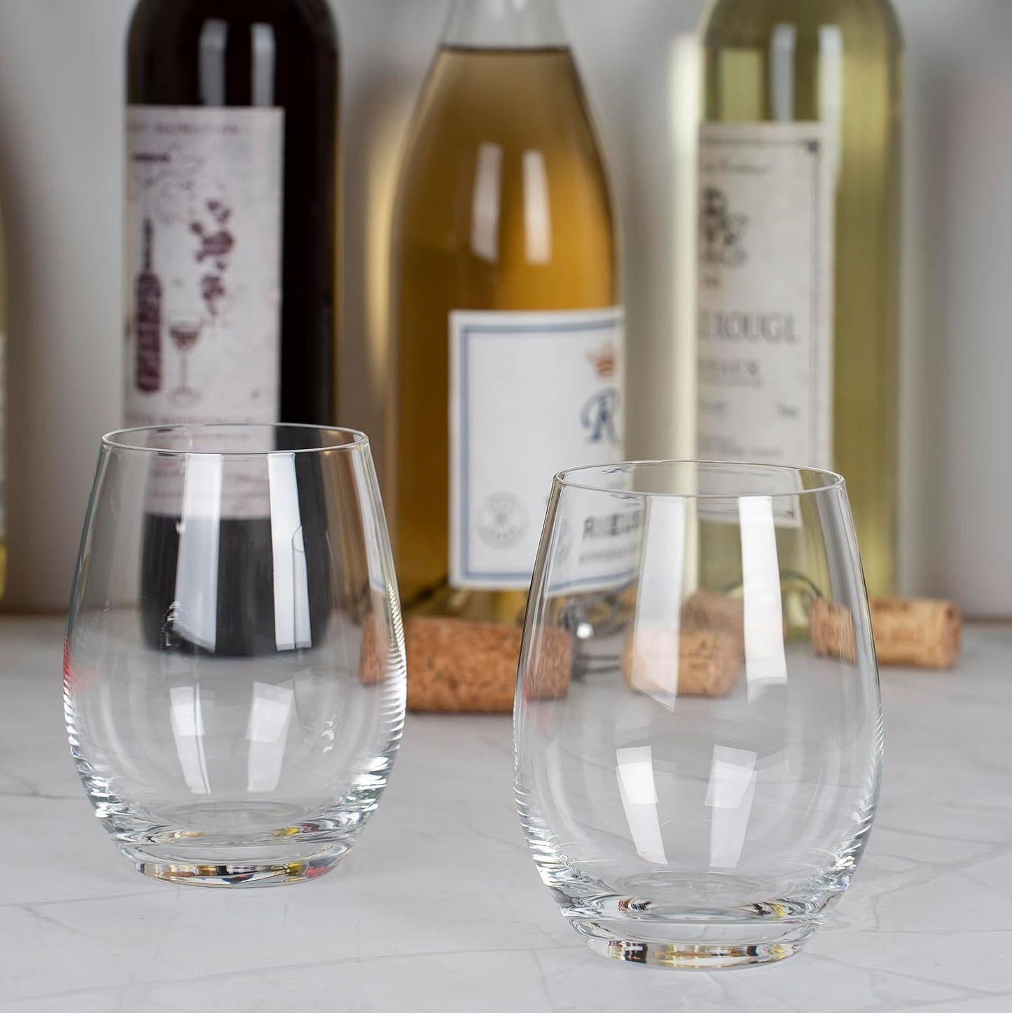 Premium Crystal Stemless Wine Glasses Set of 6, 450 ml Lead-Free Red or White Wine Glass, Water Juice Glasses, All-Purpose Beverage Cups, Clear Drinking Tumblers in Gift Box, Dishwasher Safe