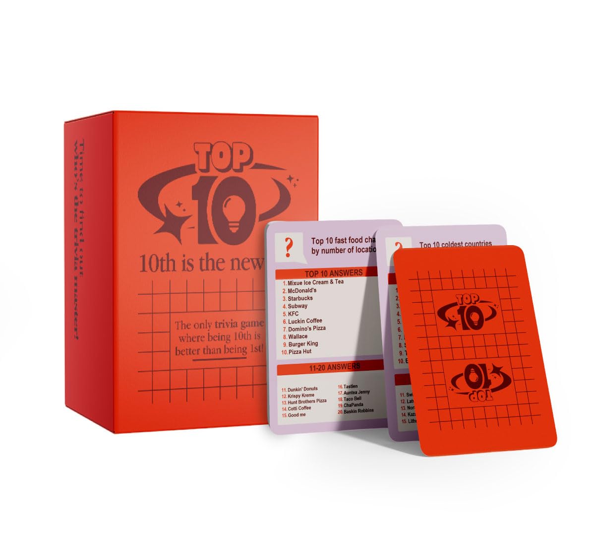Top 10 – Trivia Card Game for Adults & Families | Casual Social Game for Friends | 3+ Players | 250 Questions (Pop Culture, Music, Sports, Geography & More)