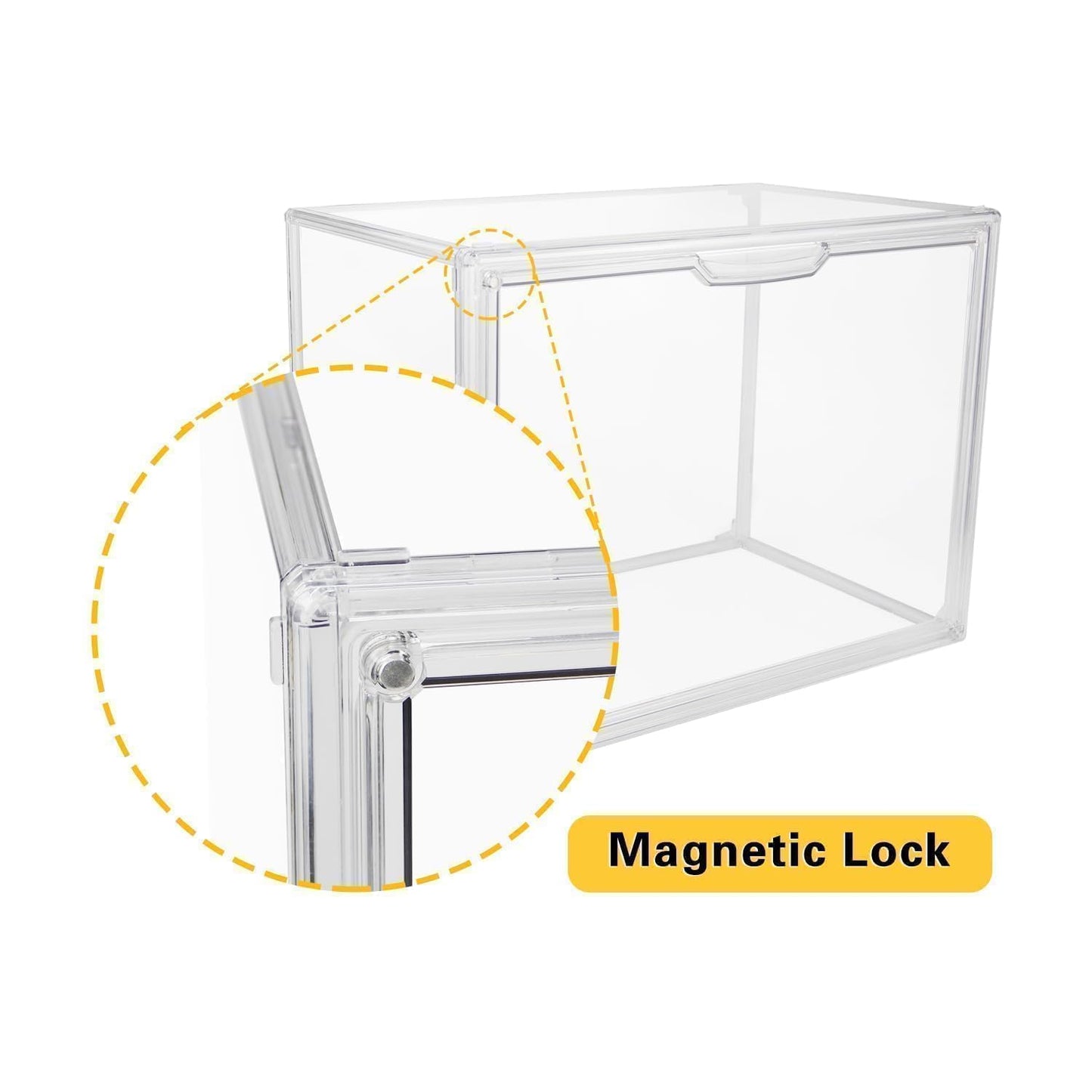 GUDEMAY XL Clear Stackable Plastic Storage Bins with Magnetic Lid - Dustproof Acrylic Display Case for Book, Purses, Large Figures Collectibles, Helmet Showcase, Shoes & Boot Box