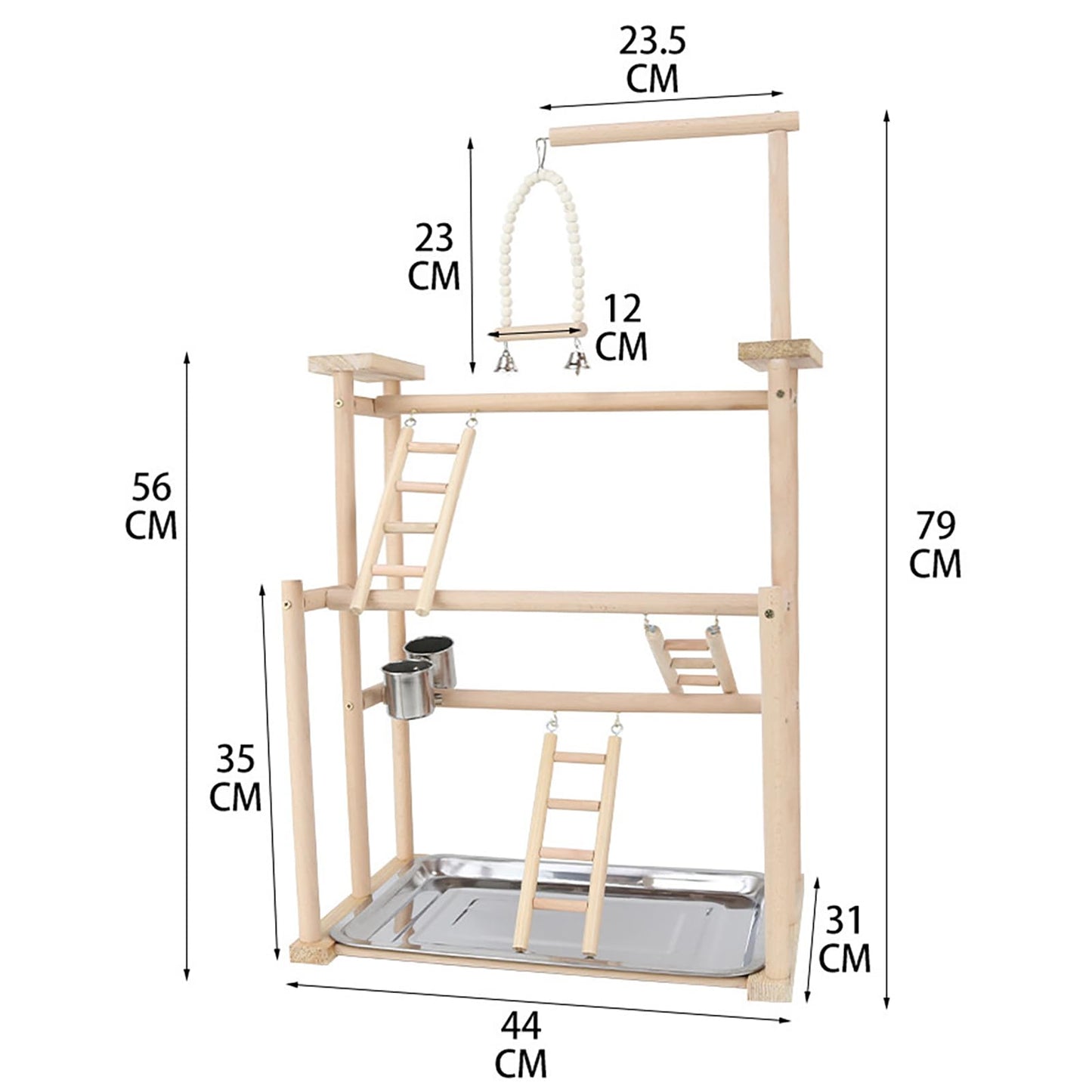RoseFlower Wooden Bird Playground, Parrot Playstand with Perches, Ladder, Swing, Feeder Cups, Tray for Conure, Parakeets, Budgie, Cockatiels, Lovebirds
