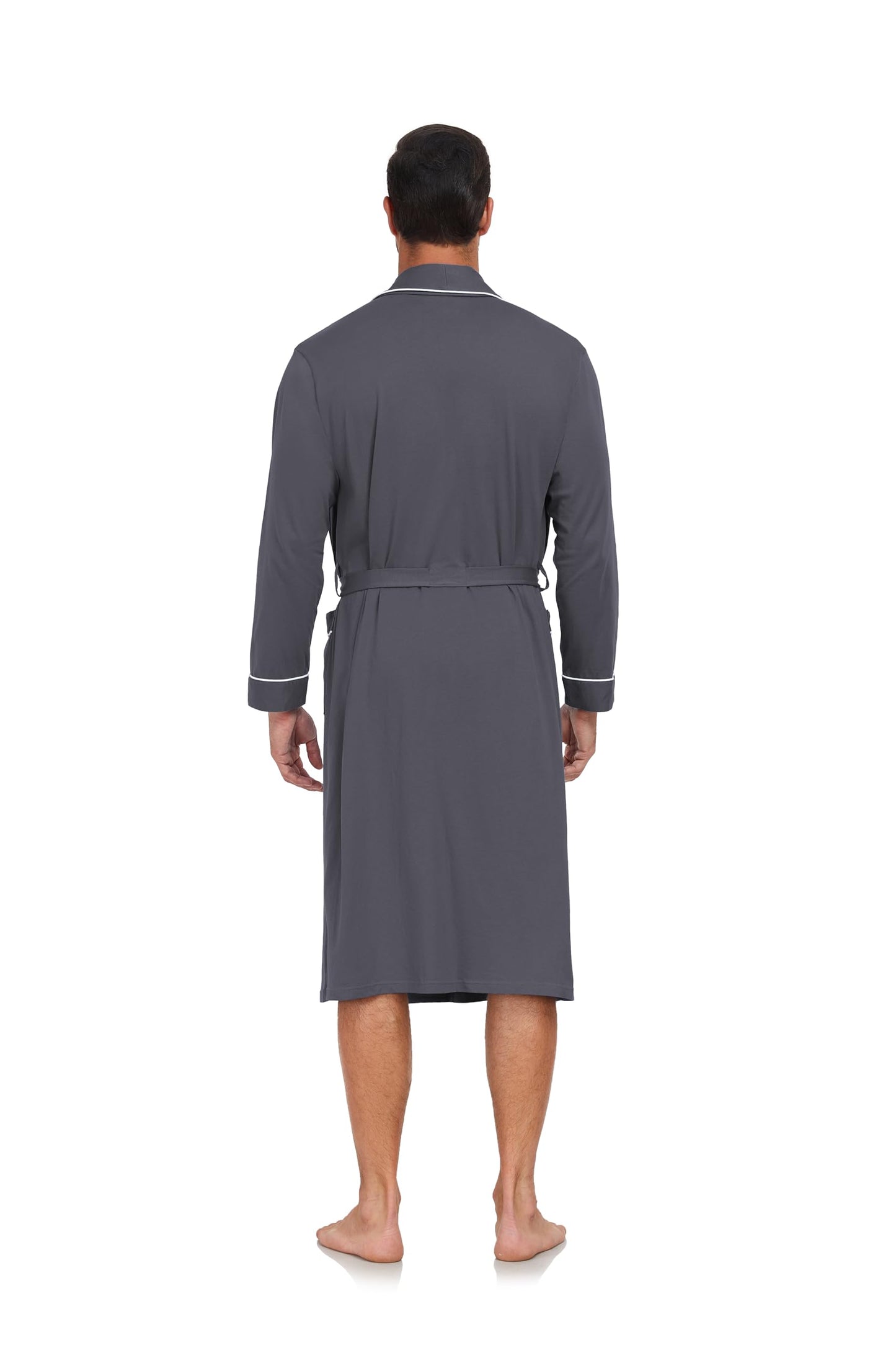 COLORFULLEAF Mens 100% Cotton Robes Lightweight Summer Long Bathrobe Sleepwear Soft Knit Spa Robe with Pockets, Iron Grey, XX-Large