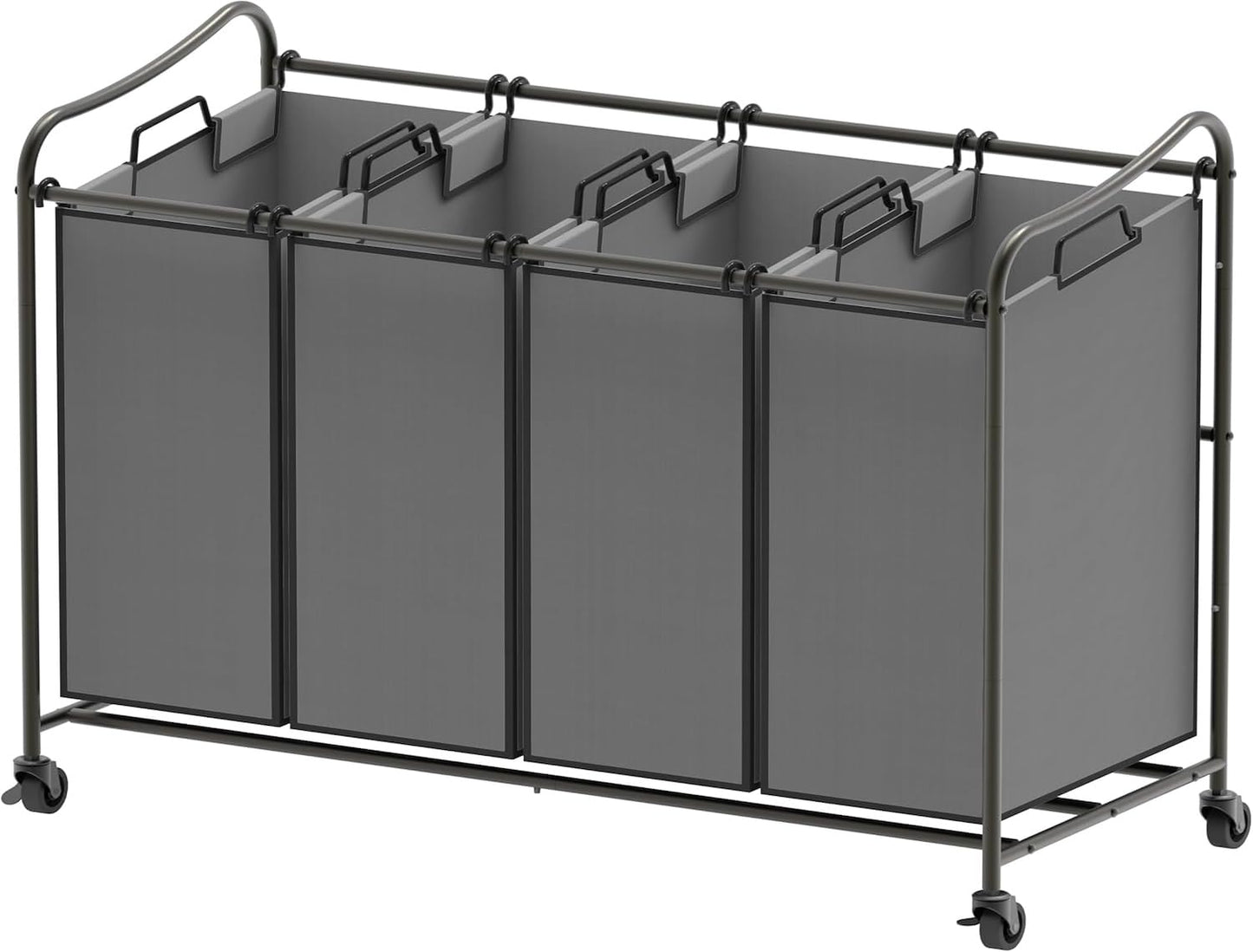 Simple Houseware 4-Section Rolling Laundry Hamper - Heavy Duty Laundry Sorter Cart with Wheels & 4 Removable Bags for Clothes Organization, Dark Grey