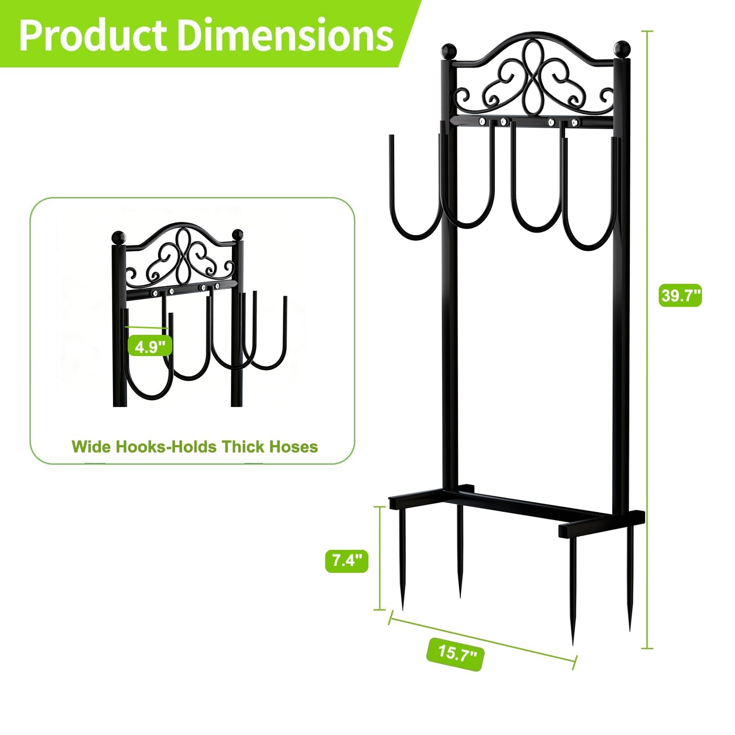 Shomextol Garden Hose Holder, Easy Coiling & Tangle-Free Metal Hose Reel, Portable Water Hose Storage Organizer for 100FT Hoses, Black for Lawn, Yard and Garden.