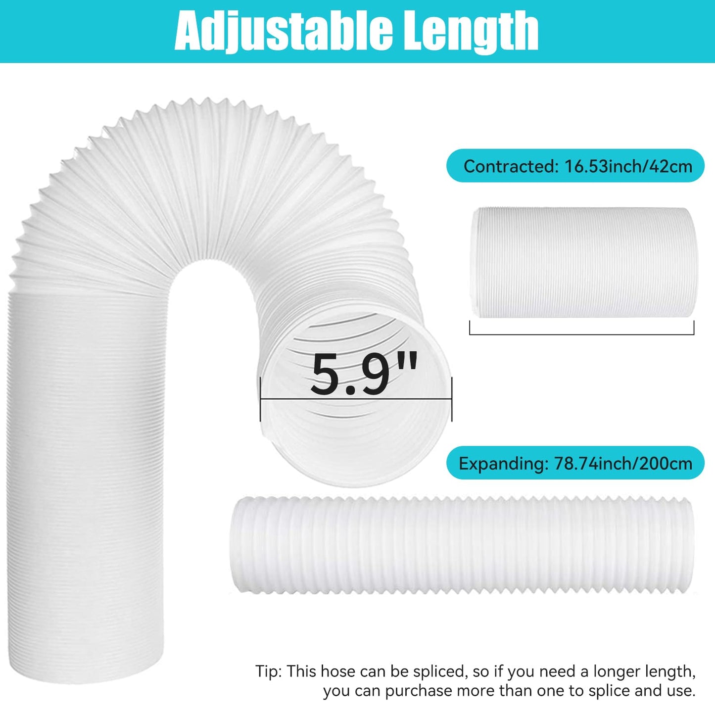 Portable Air Conditioner Hose Exhaust: Universal AC Exhaust Replacement 5.9 Inch （6”） Diameter Length to 6.56ft Counterclockwise Qoosea Air Conditioner Parts Suitable for Most Portable AC (Ivory)