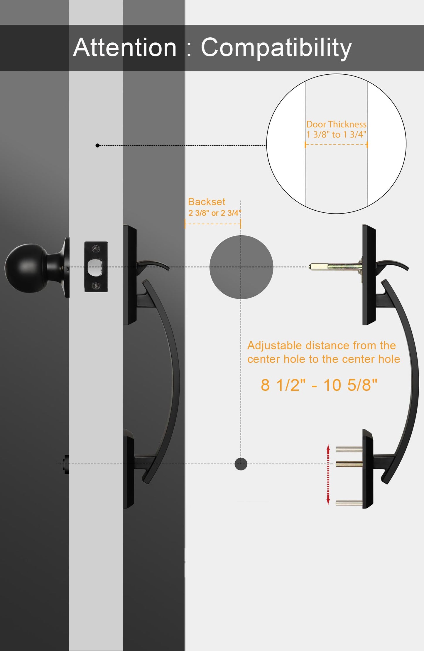 goldenwarm Black Front Door Knob Handle, Entry Door Handle and Reversible Handle Knob, Single Cylinder Front Door Handle Only, Matte Black Entry Way Door Handle