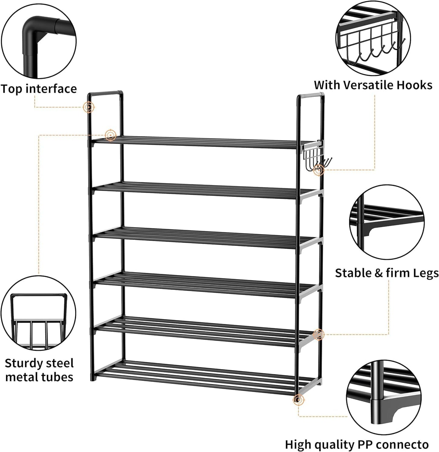 Shoe Rack, 6 Tier Shoe Rack for Closet, Shoe Organizer Storage for Entryway, Front Door Entrance, Large Shoe Stand Holder
