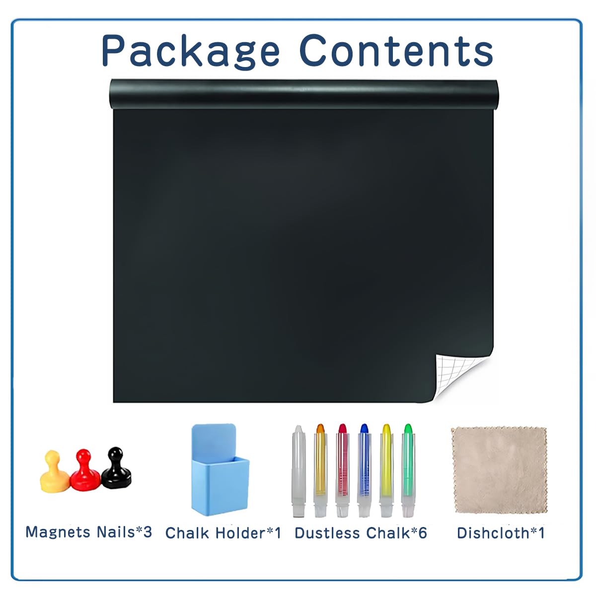 Magnetic Chalkboard Wallpaper Stick and Peel, 45cm*100cm(18" x 39") Chalk Board Contact Paper with Adhesive on Wall for School, Office, Kitchen Fridge, Drawing with Dustless Chalk
