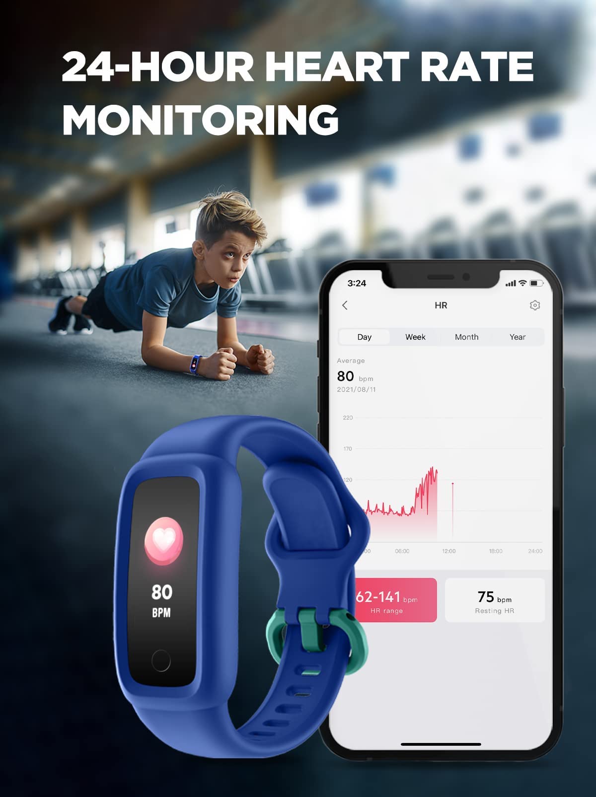 BIGGERFIVE Vigor 2 Fitness Tracker Watch for Kids Girls Boys Ages 5-12, Activity Tracker, Pedometer, Heart Rate Sleep Monitor, IP68 Waterproof Calorie Step Counter Watch