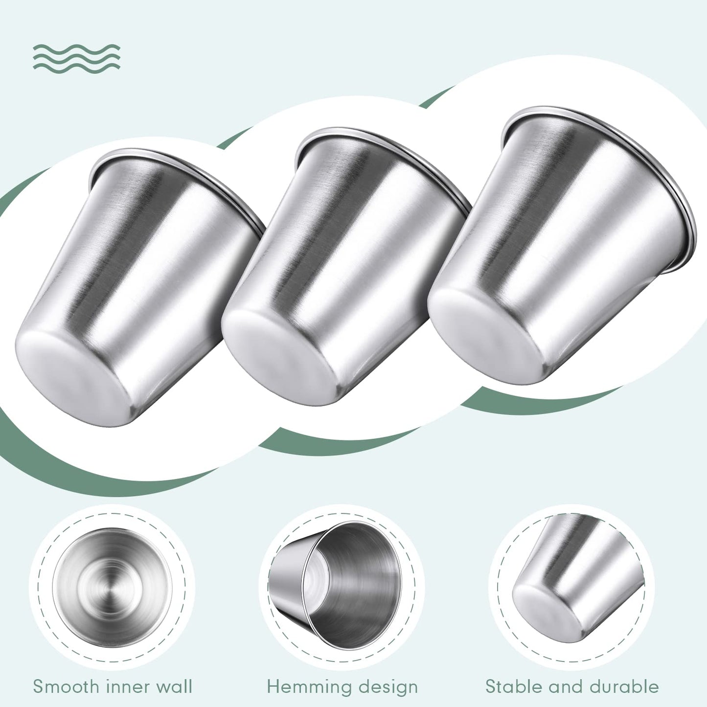 100 Pieces 1.5 oz Metal Ramekins Dipping Sauce Cups Stainless Steel Condiment Cups Small Metal Ramekins for Kitchen Restaurant Camping BBQ Party Seafood