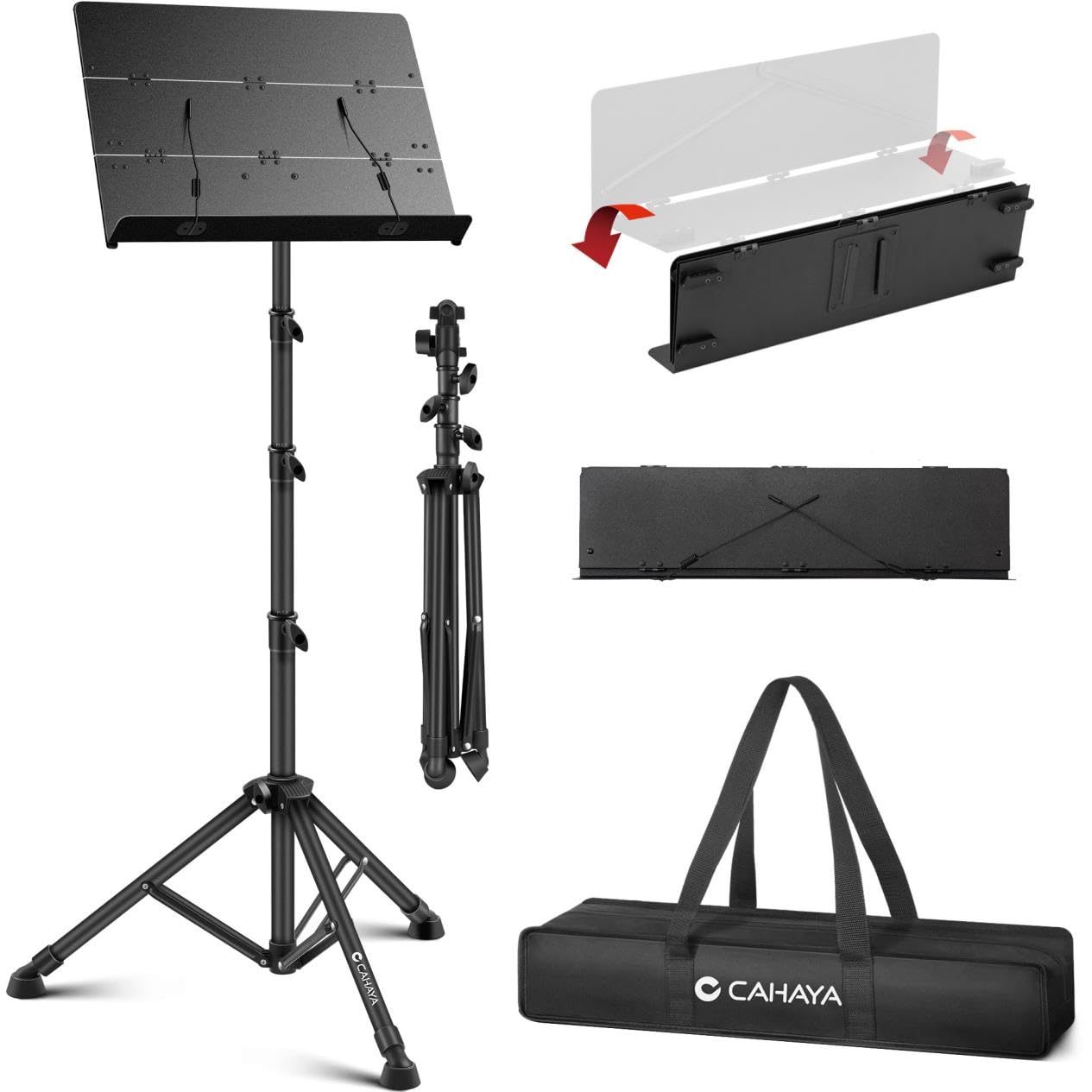 CAHAYA Sheet Music Stand Foldable: Music Stands with Tri-fold Panel Height Adjustable up to 170cm Metal Material Portable Sturdy for Music Book Laptop Notebook