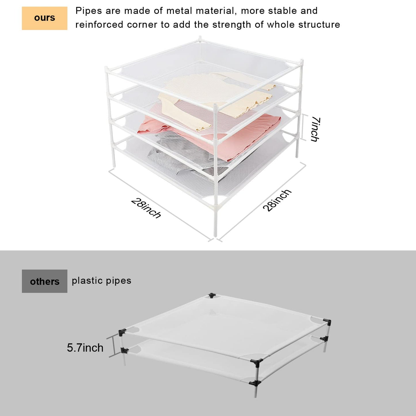 Clothes Drying Rack Flat, Portable Dryer for Sweater with Metal Tube, 4-Layer Mesh Laundry Rack for Indoor and Outdoor Use, Can be Placed to Dry Towel, Sweater, Hat, Glove, Bottle, Herbal