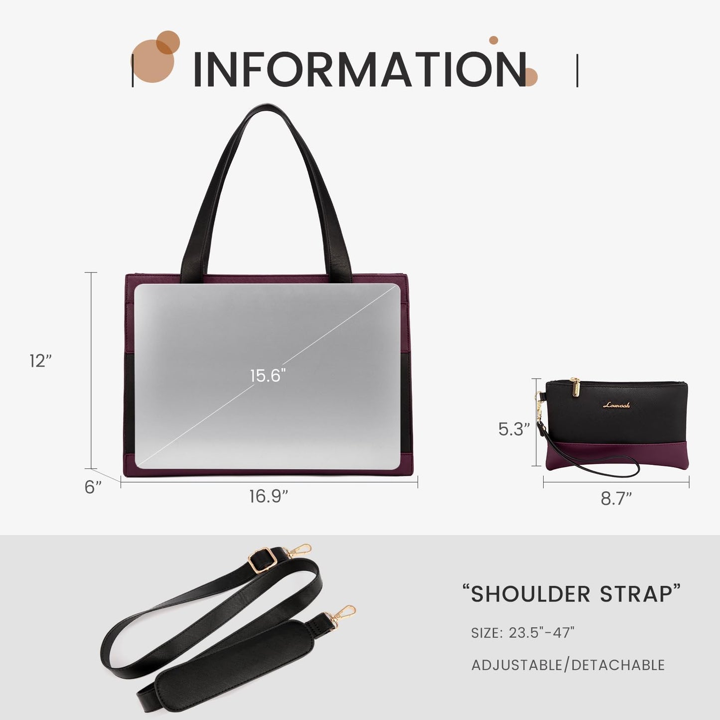 LOVEVOOK Laptop Bag for Women Leather 15.6 Inch Laptop Tote Work Bag Professional Shoulder Bag Computer Briefcase Waterproof Handbag Business Teacher Office Bag Crossbody Purse, Black-Purple